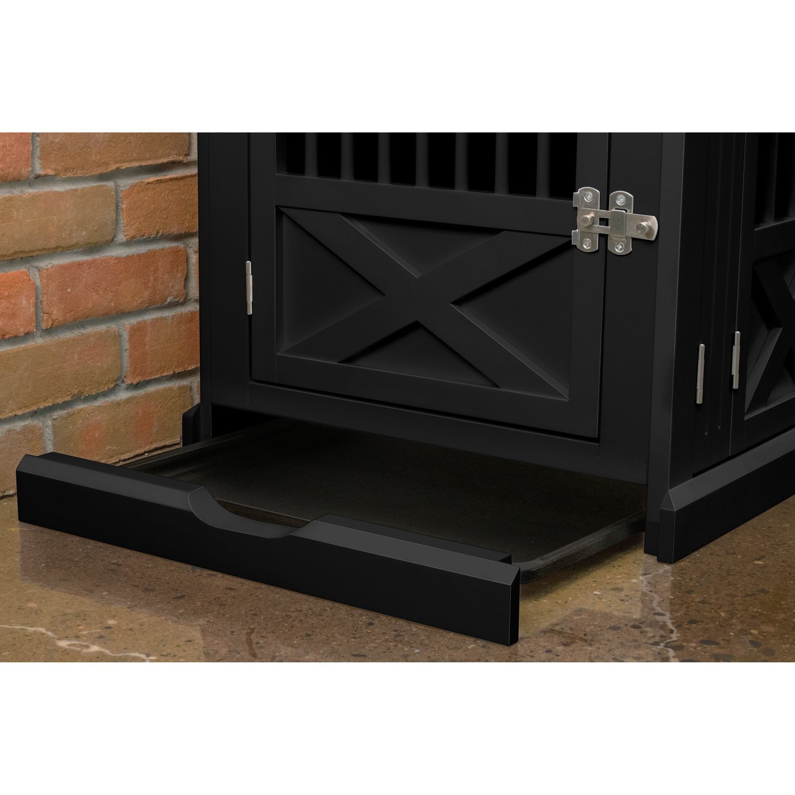 Merry Products Triple-Door Wooden Dog Crate， Black， Small， 30