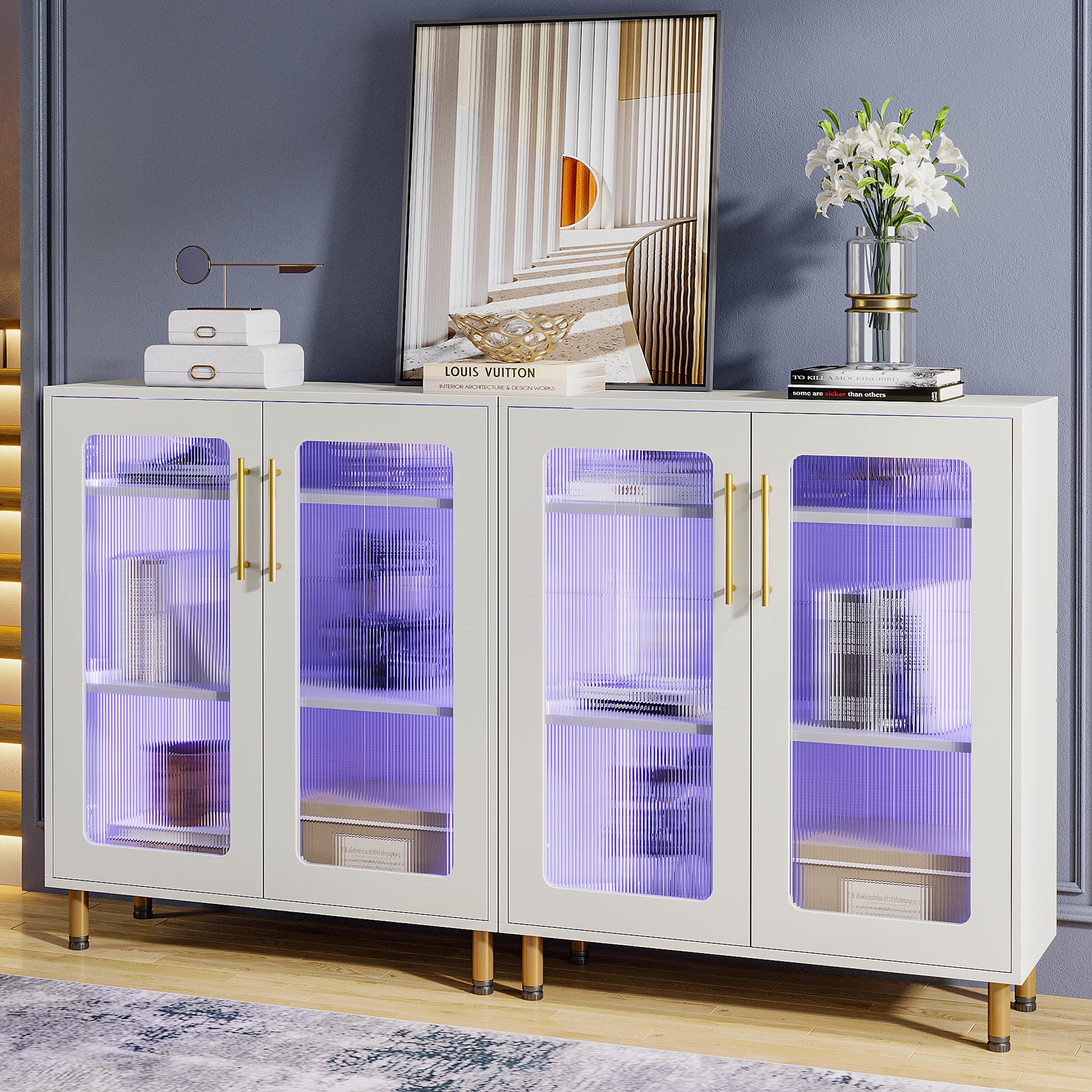 Modern Sideboard Buffet Storage Cabinet with LED Light & Acrylic Doors