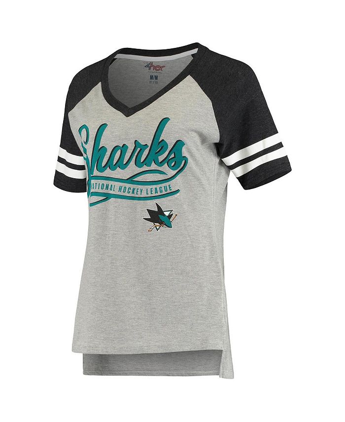 Women's Heathered Gray, Black San Jose Sharks Goal Line Raglan T-shirt