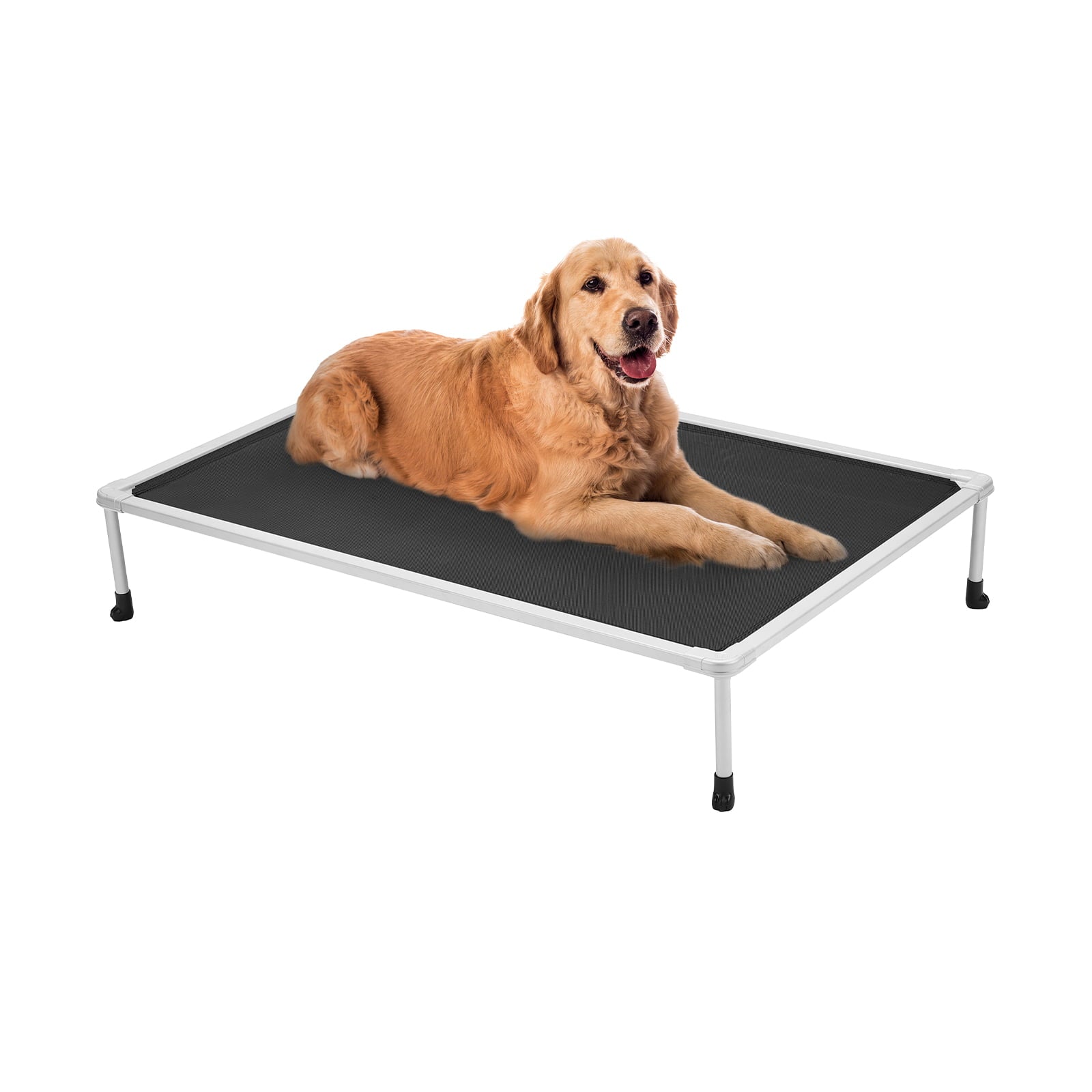 Veehoo Chewproof Dog Bed， Cooling Raised Dog Cots with Silver Metal Frame， Large， Black