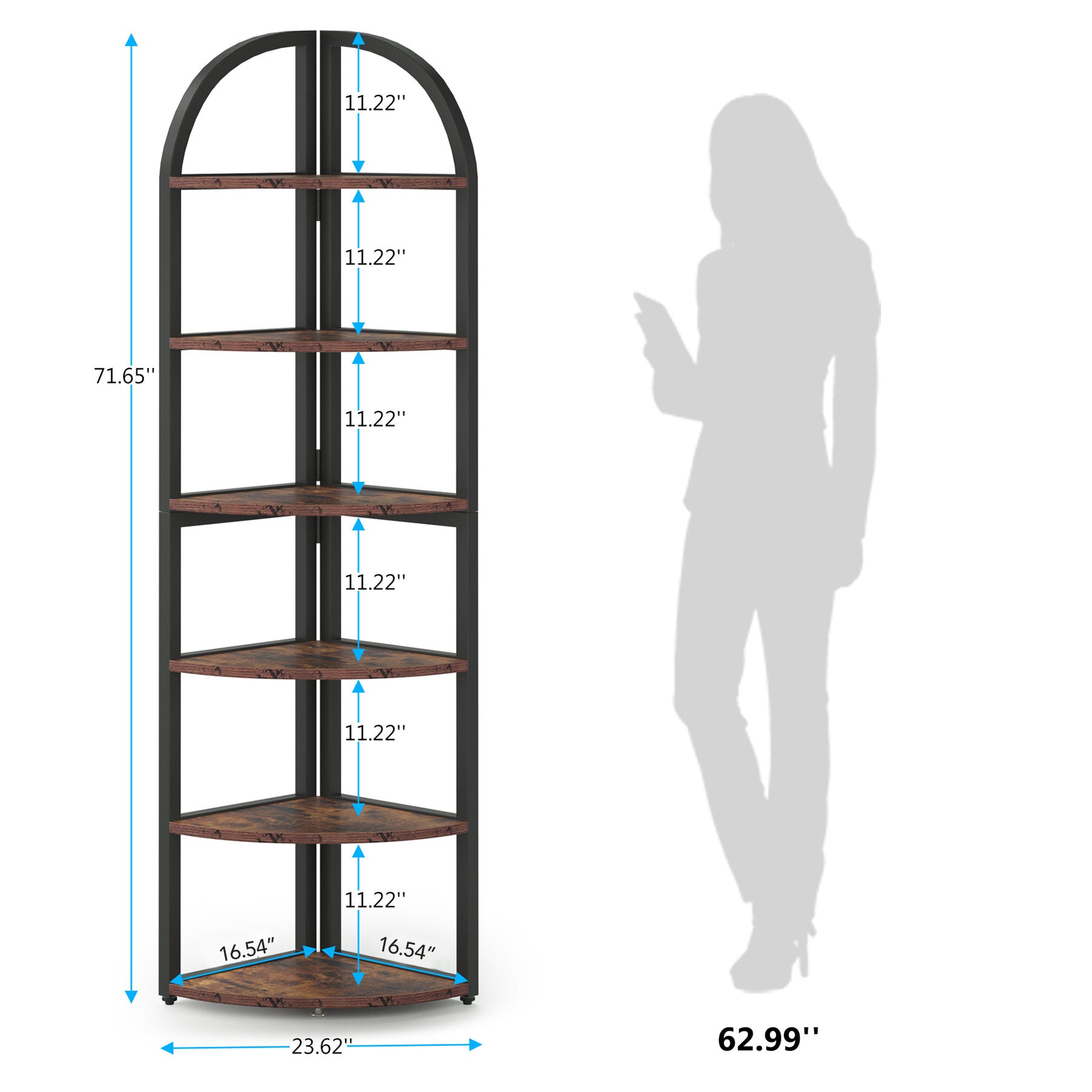 6-Tier Corner Shelf, 71 inch Tall Corner Bookshelf for Small Space