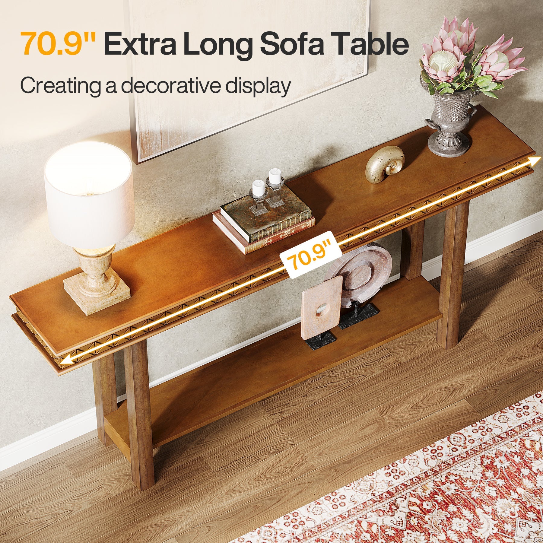 70.9-Inch Console Table, Wood 2-Tier Sofa Table Long Entryway Accent Table