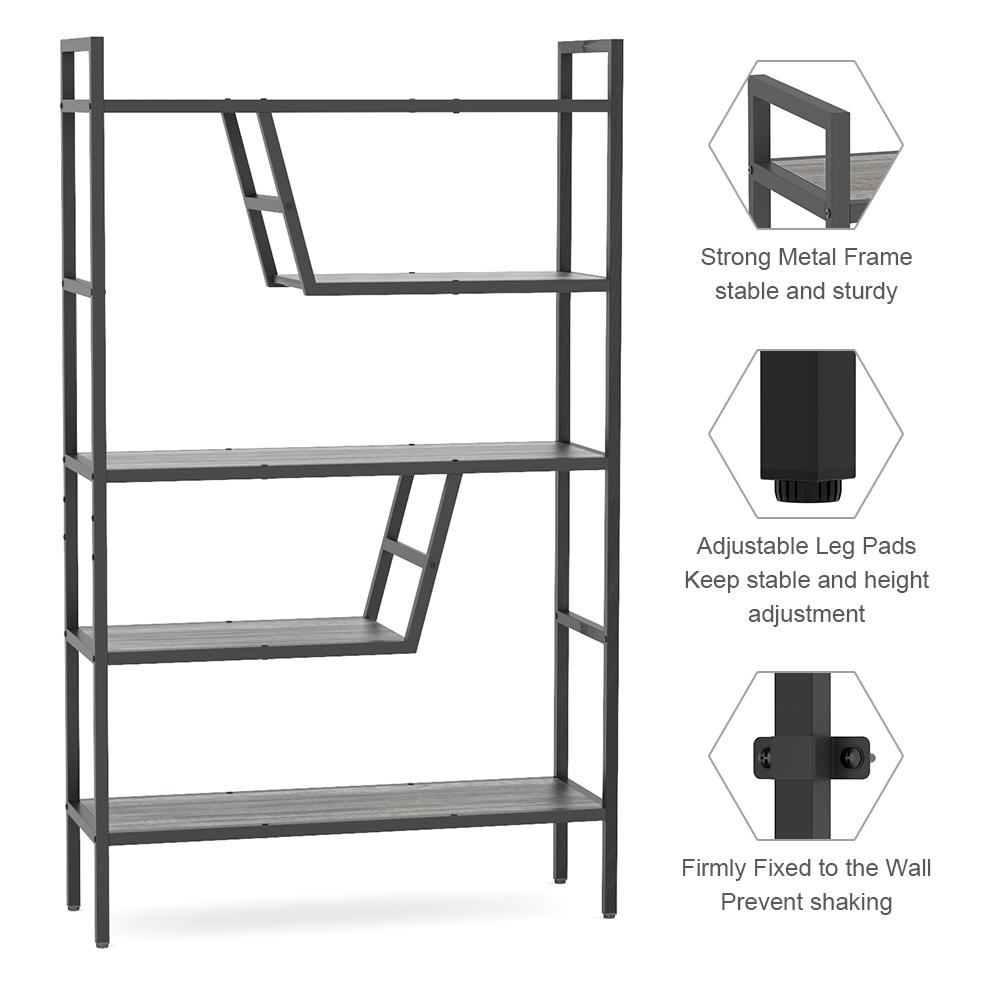 5-Tier Storage Rack， Metal Storage Shelf Adjustable DIY Bookcase for Living Room Bathroom Kitchen Pantry Closet， Oak Black