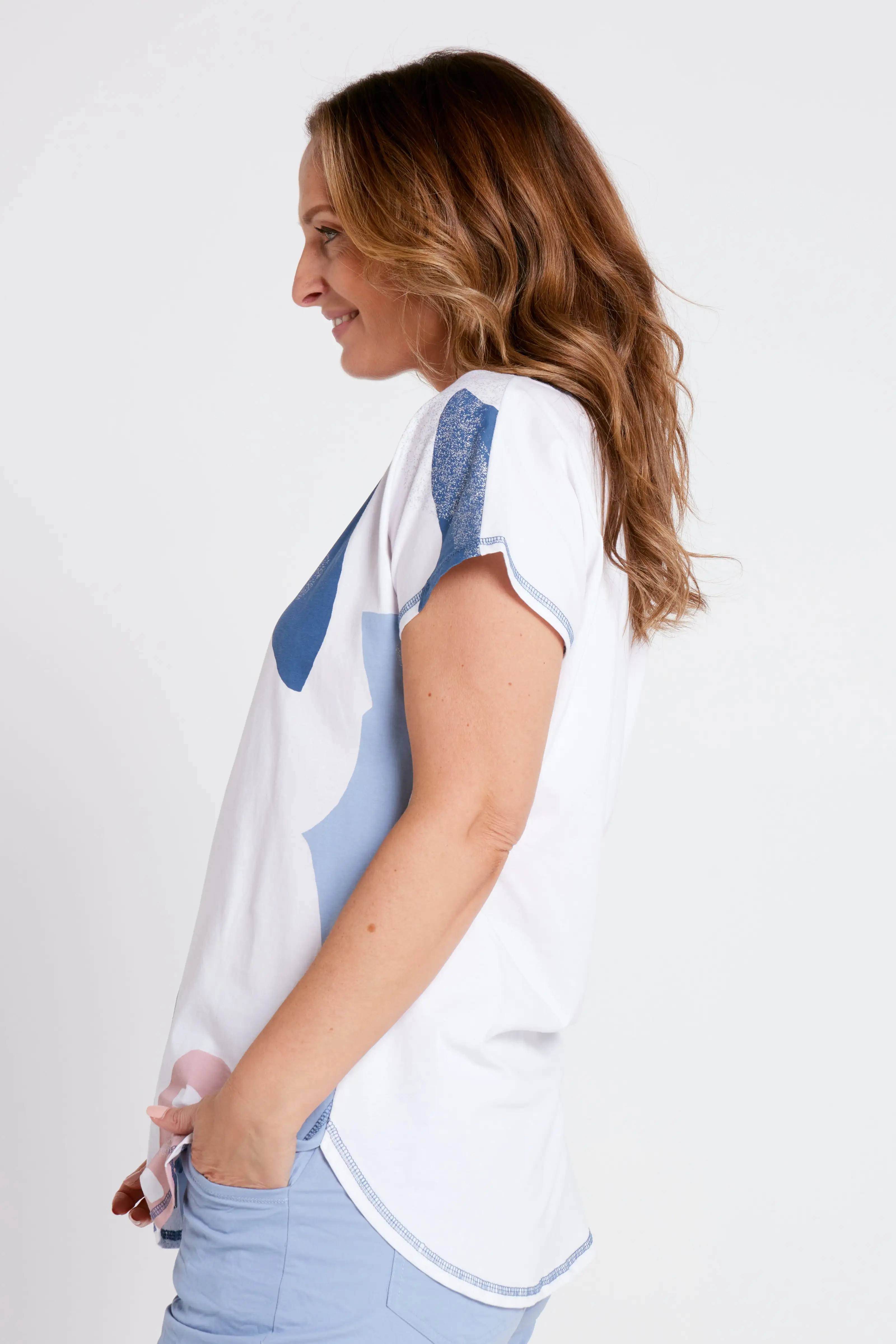 Paper Shapes Cotton Tee - Blue White