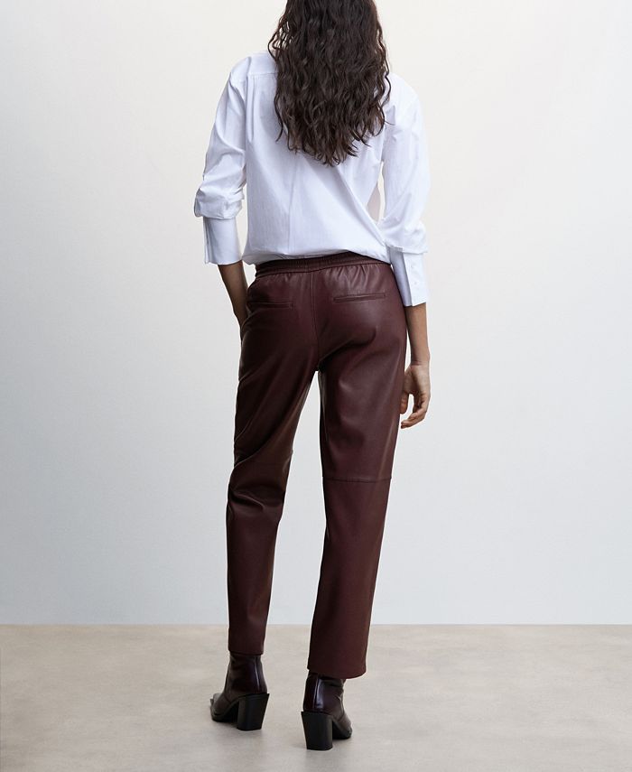 Women's Leather-Effect Elastic Waist Trousers