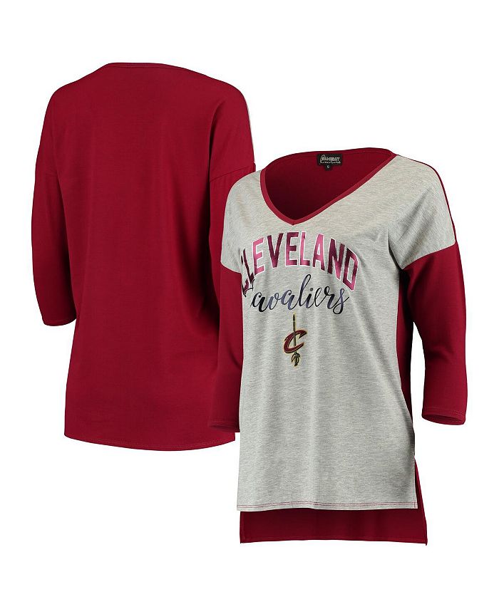 Women's Heathered Gray Cleveland Cavaliers Meet Your Match Colorblock 3/4-Sleeve Tri-Blend V-Neck T-shirt