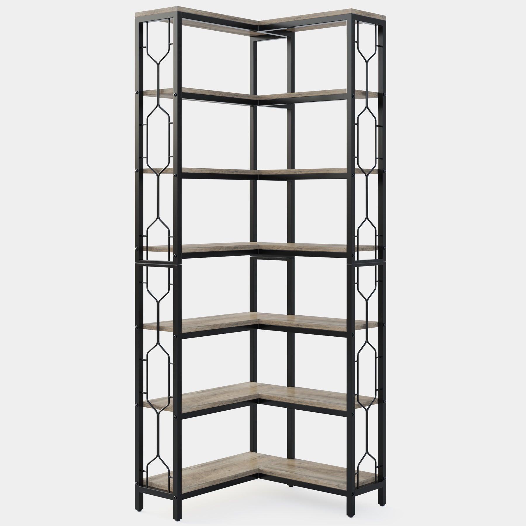 7-Tier Corner Bookshelf, Industrial Corner Etagere Bookcase