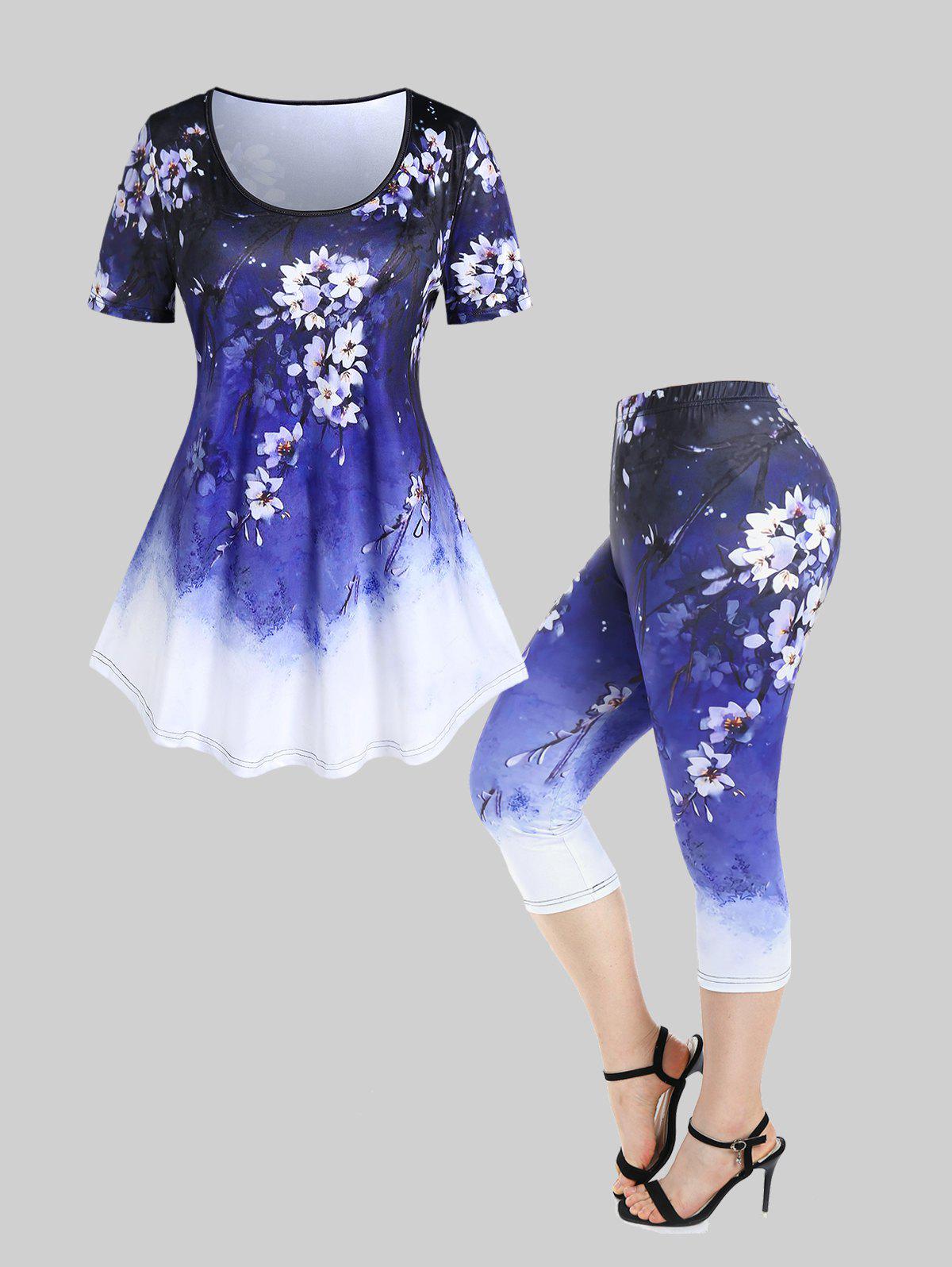 Space Dye Print Lace Up Roll Up Sleeve T Shirt And Skinny Capri