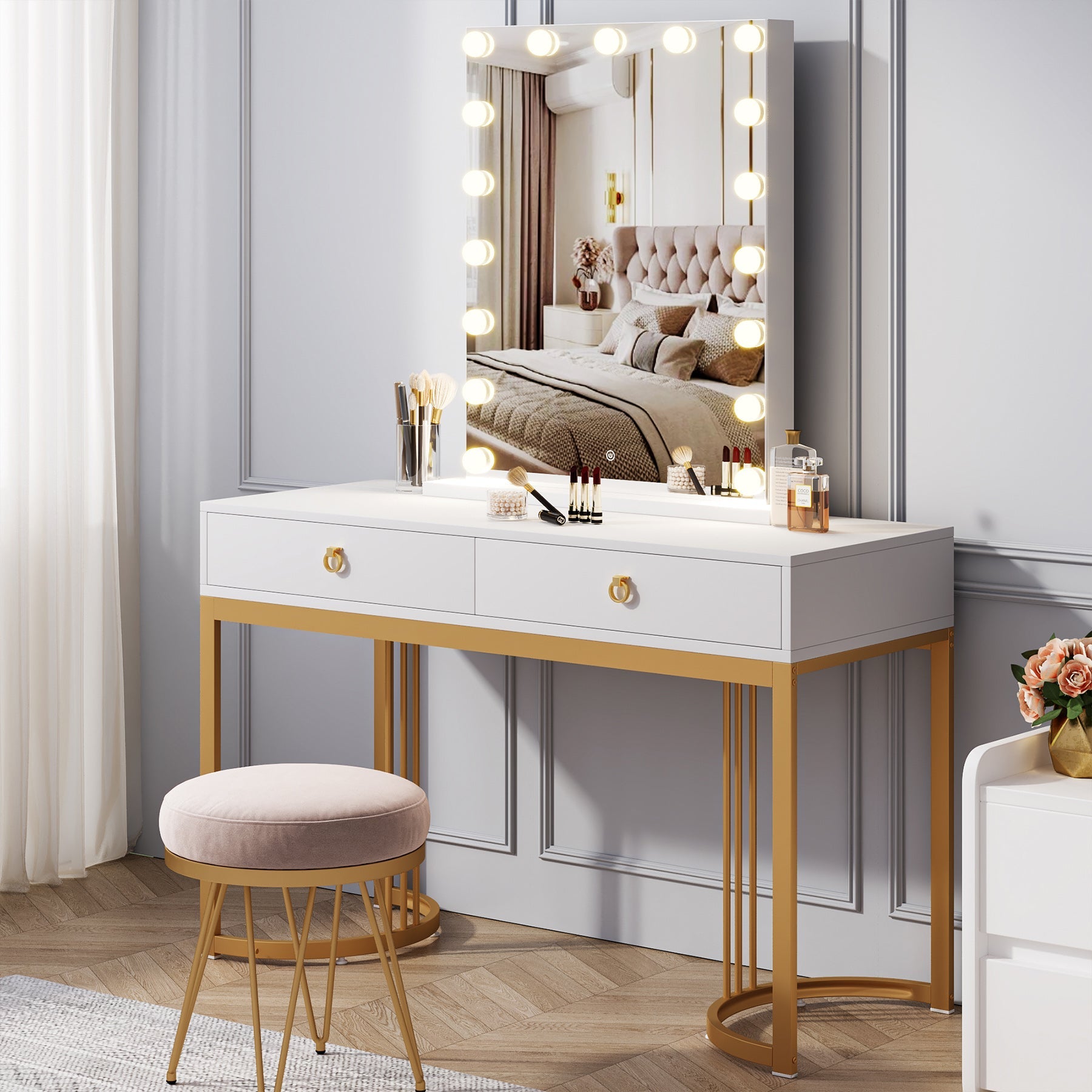 Modern Makeup Vanity with 2 Drawers, 47