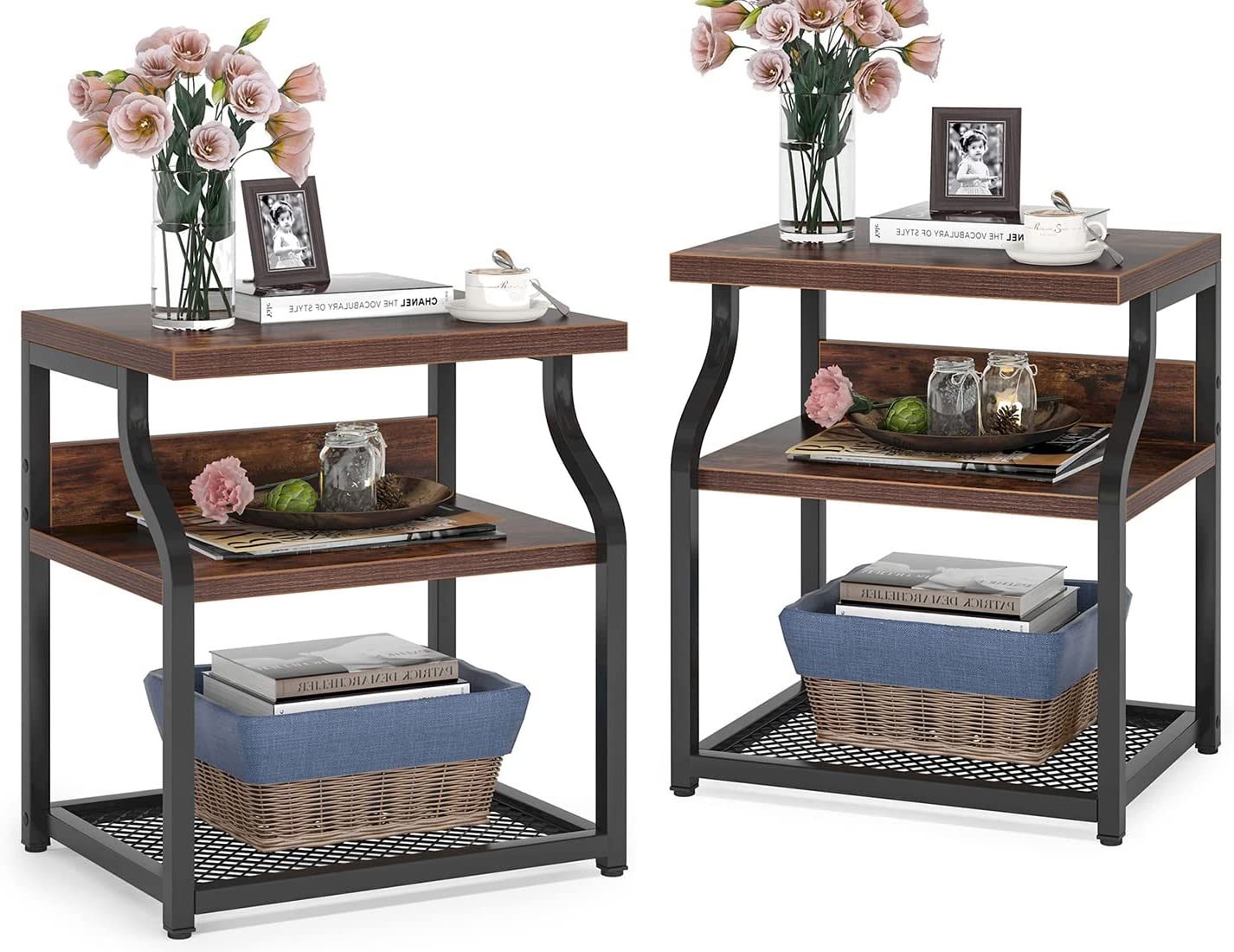 3-Tier End Table Side Table Nightstand for Small Space