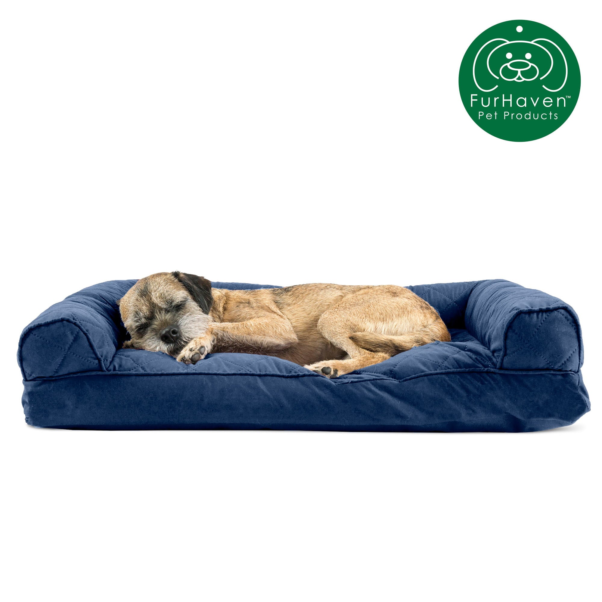 FurHaven | Quilted Pillow Sofa Pet Bed for Dogs and Cats， Navy， Medium