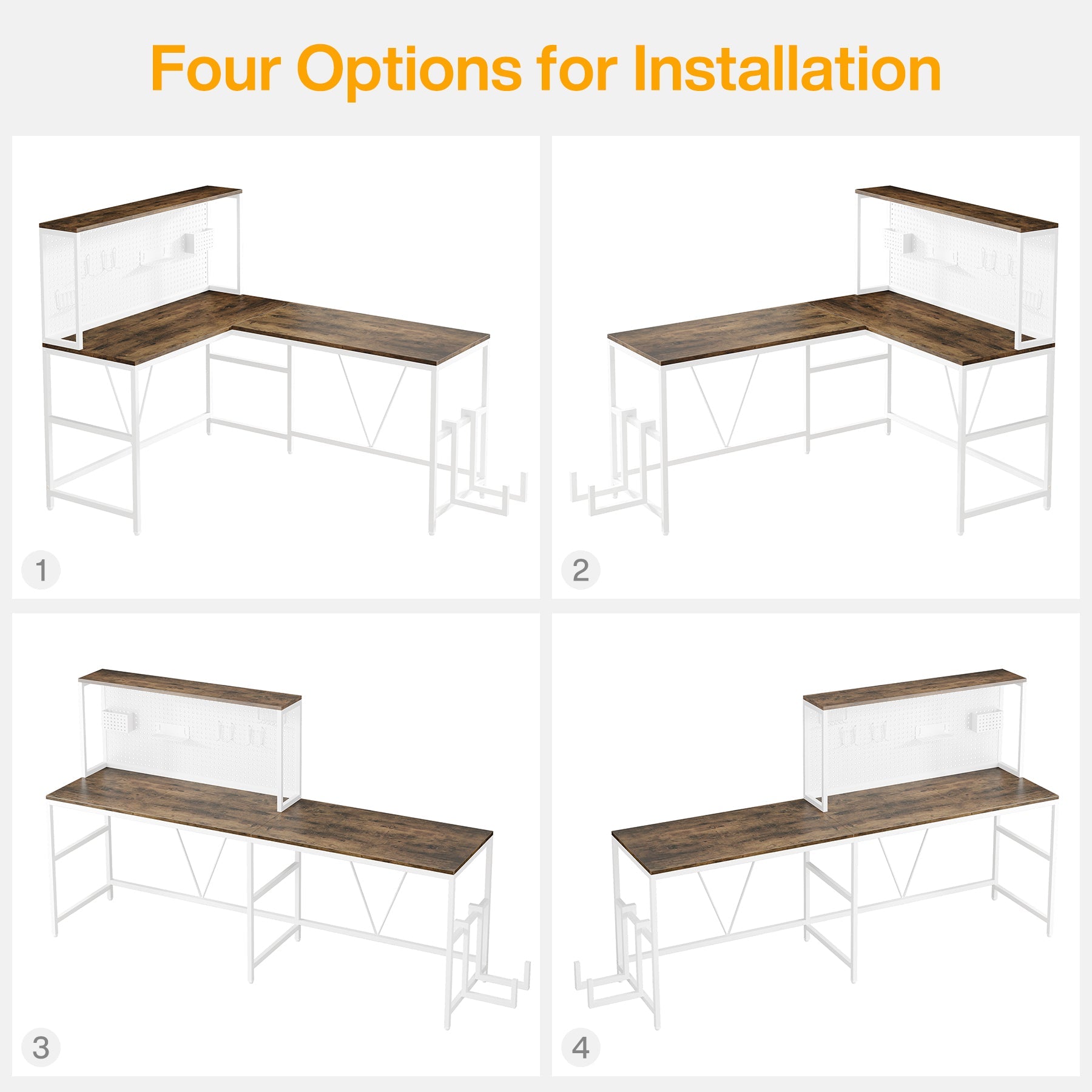 Reversible L-Shaped Desk, 2 IN 1 Two Person Computer Desk with Hutch