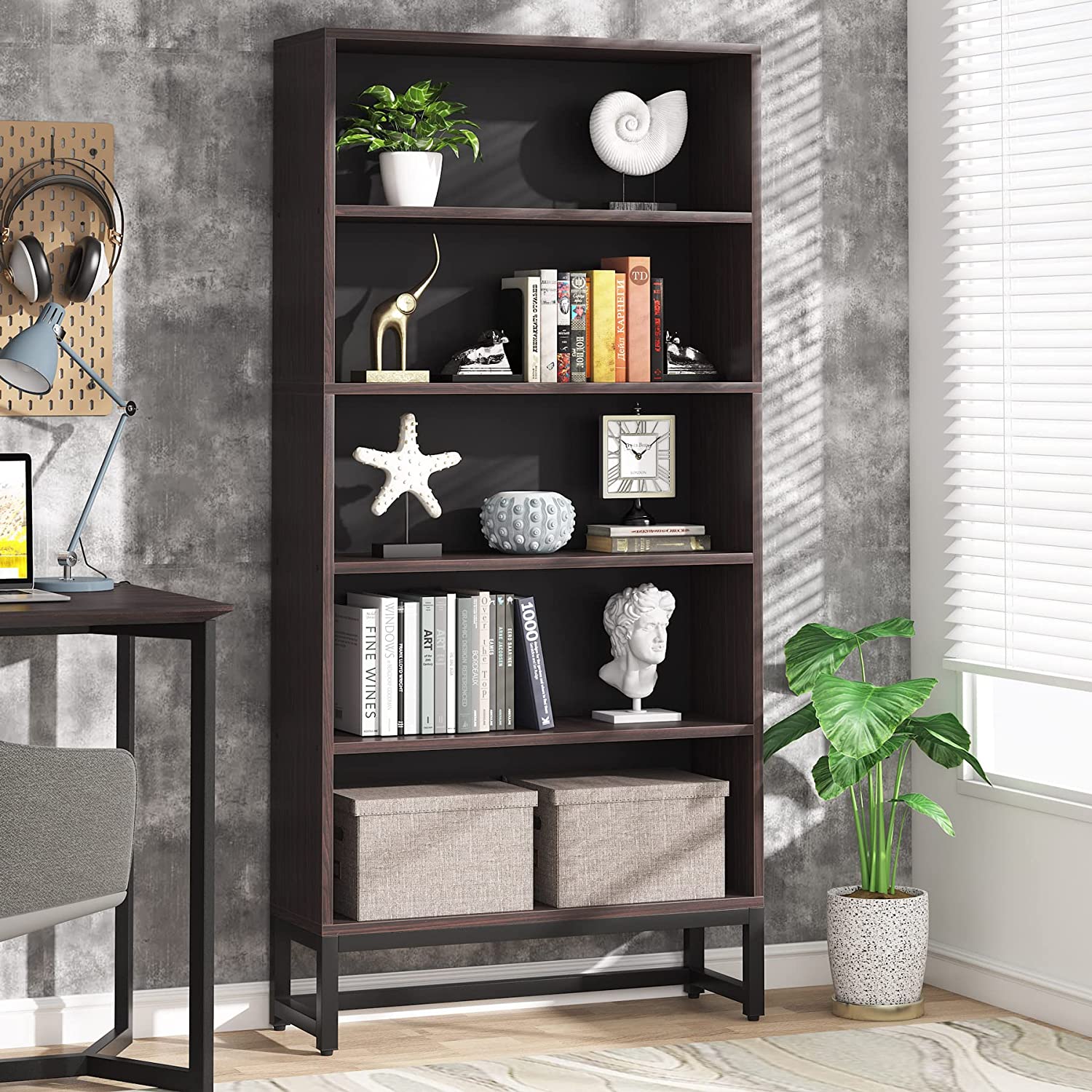 70.8” Bookcase, Large Bookshelf Organizer with 5-Tier Storage Shelves