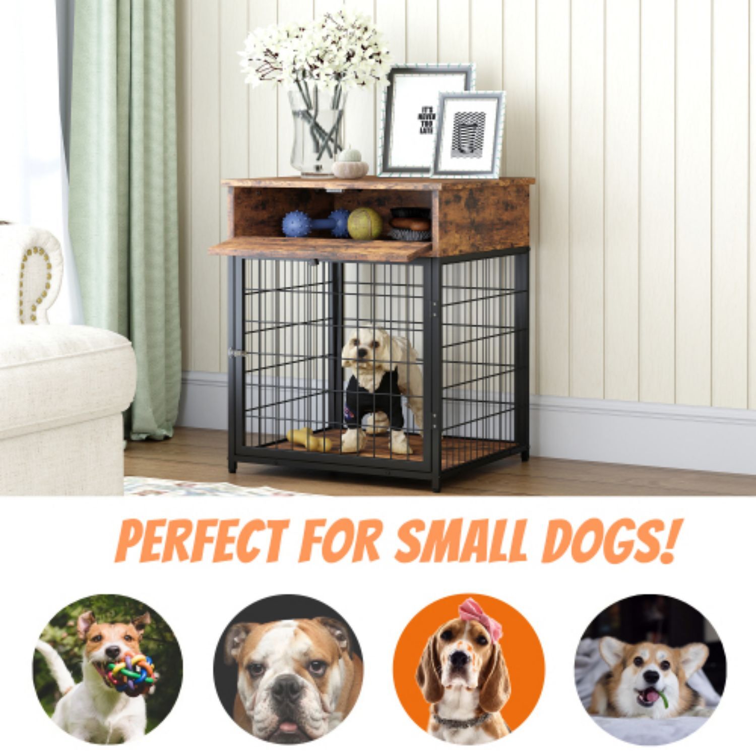 Cmgb Dog Crates for small dogs Wooden Dog Rustic Brown