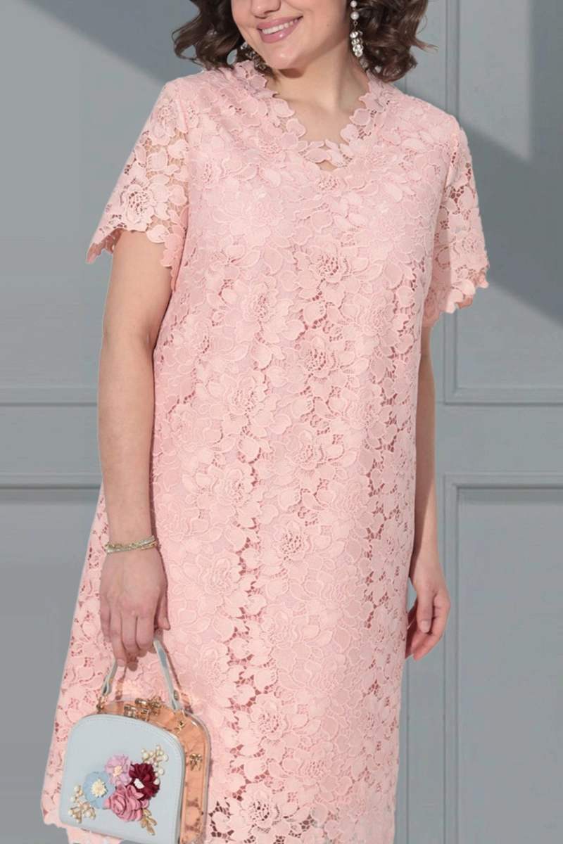 Plus Size Floral Lace Layered Short Sleeve Midi Dress