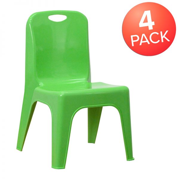 Whitney 4 Pack Green Plastic Stackable School Chair with Carrying Handle and 11'' Seat Height