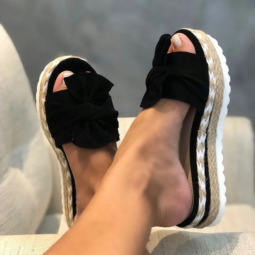 2020 Women Sandals Summer Beach Flip Flops Female Platform Shoes Ladies Casual Beach Slippers Fashion Solid Bow Zapatos Mujer
