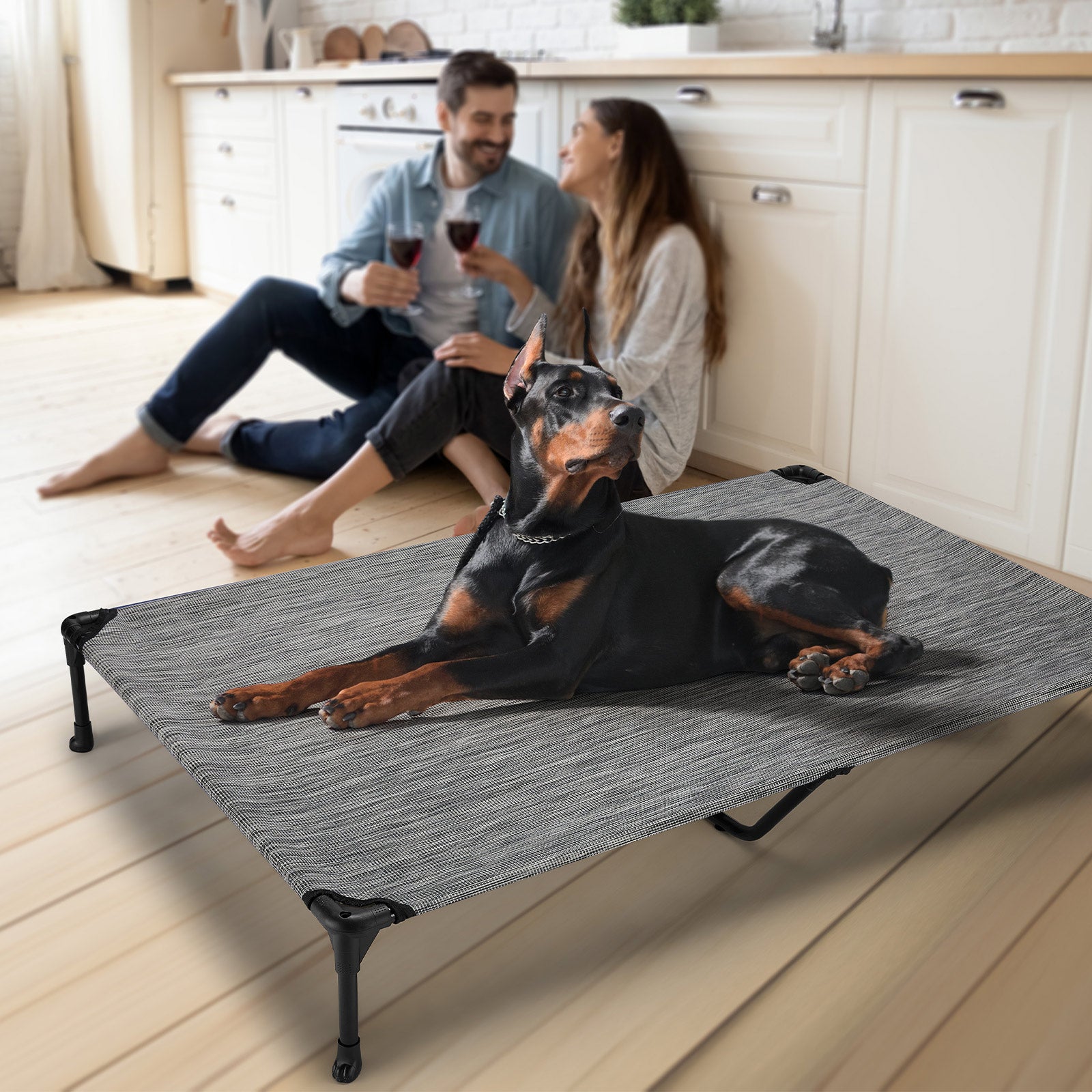 Veehoo Cooling Elevated Dog Bed， Portable Raised Pet Cot with Washable Mesh， XX-Large， Black Silver