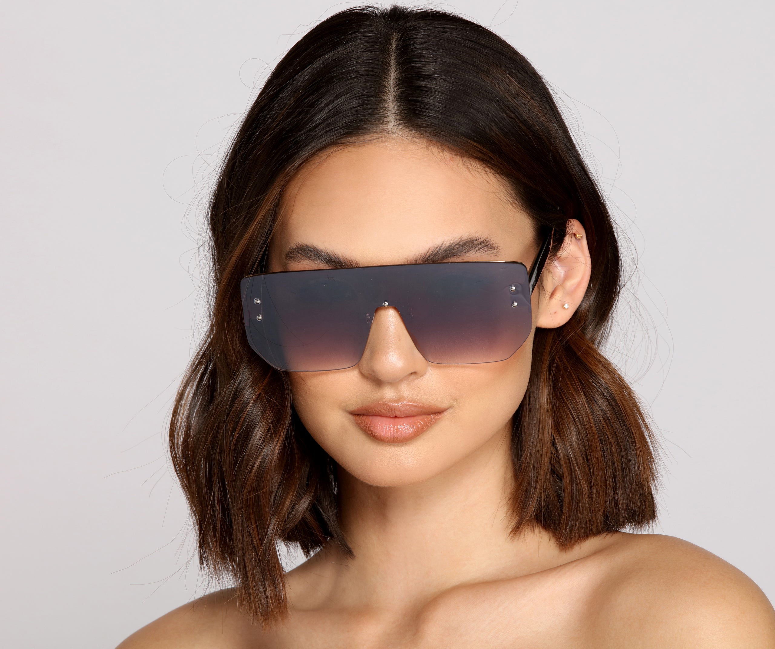 Living For Style Flat Top Studded Sunglasses
