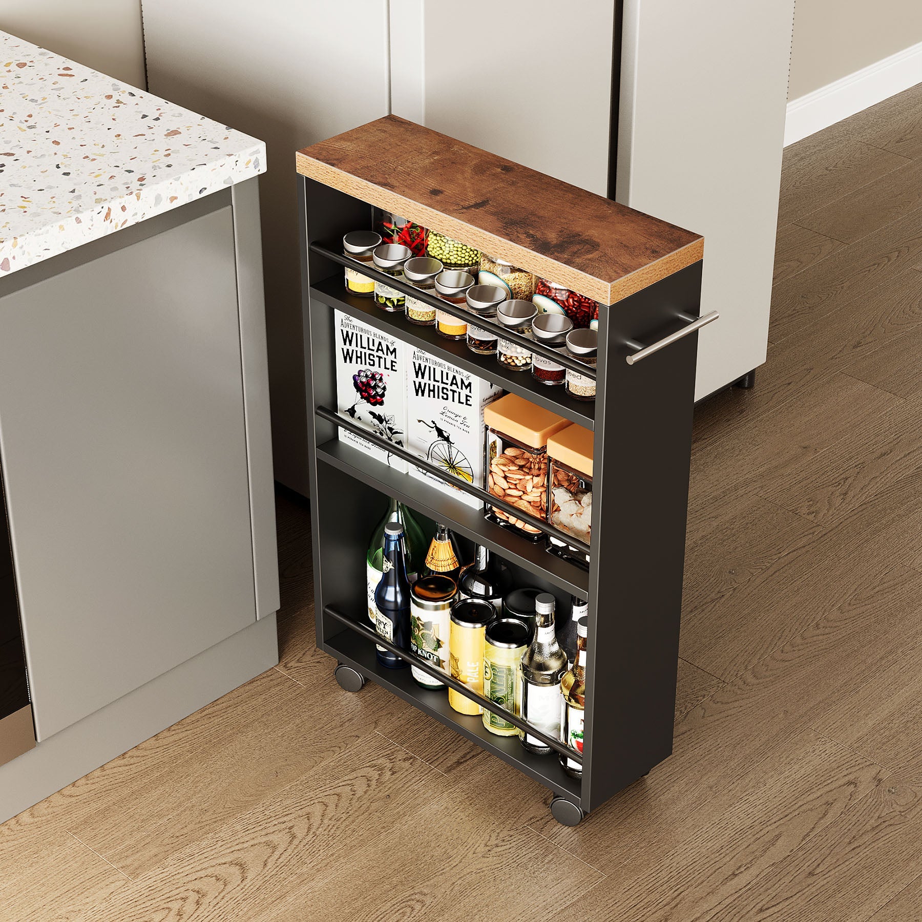 4-Tier Storage Cart, Slim Rolling Narrow Kitchen Cart for Small Place