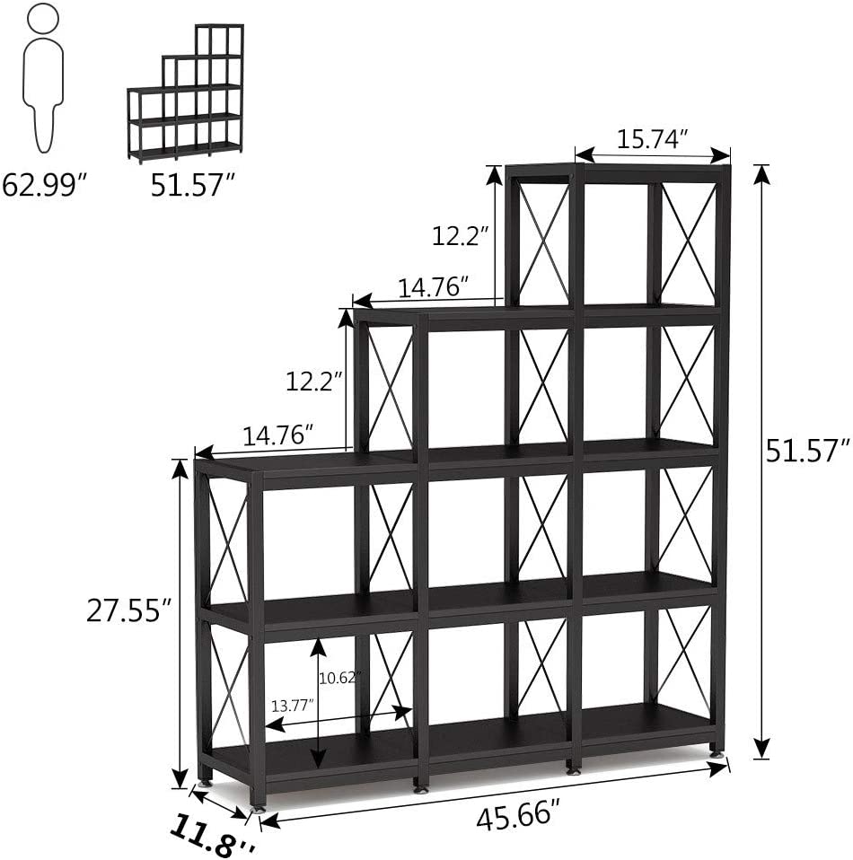 Ladder Bookshelf, 12 Shelves Industrial Etagere Bookcase