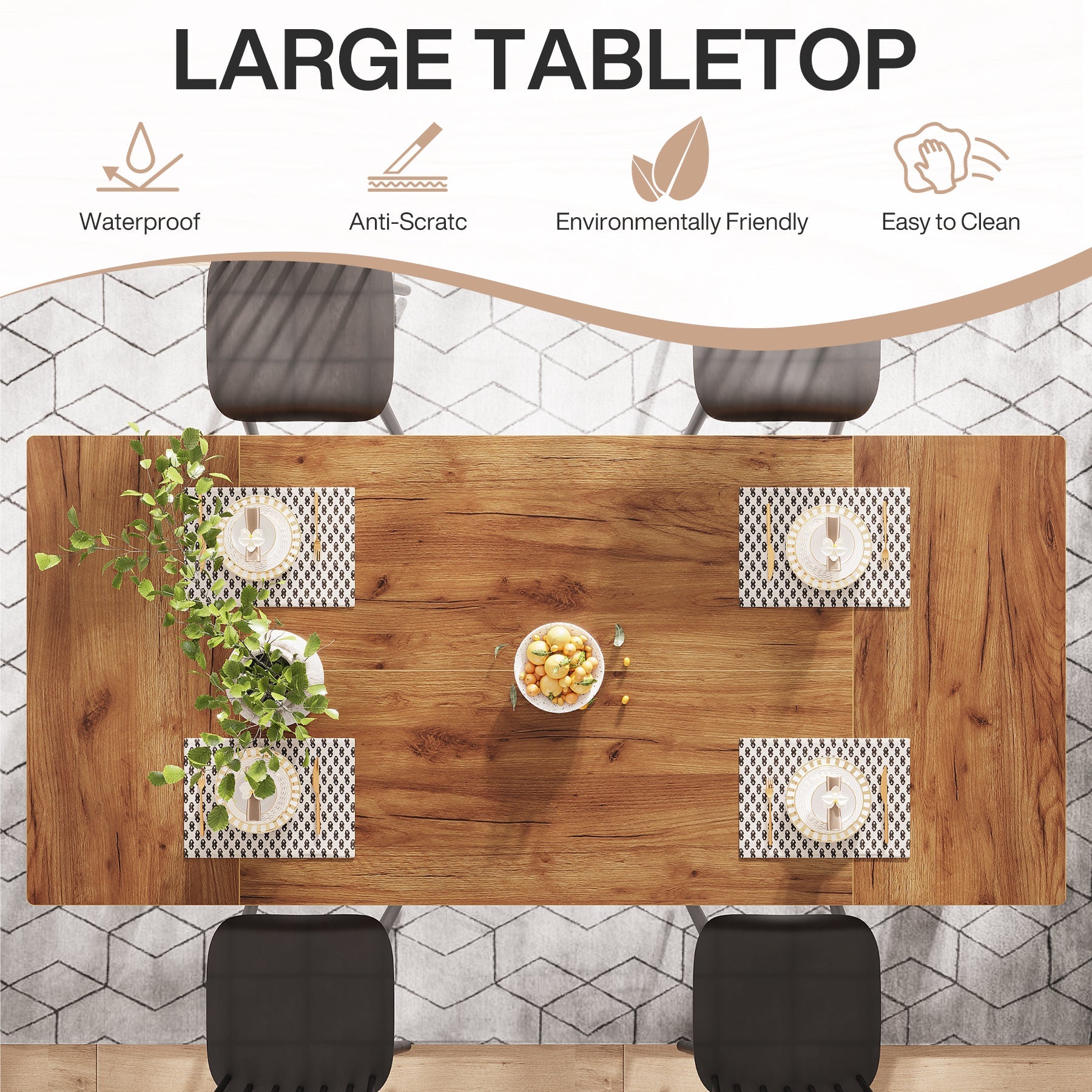 63-inch Dining Table, Wooden Farmhouse Kitchen Table for 4-6