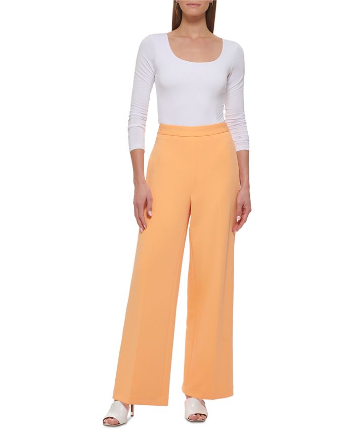 Petite Solid Wide-Leg High-Rise Pull-On Pants