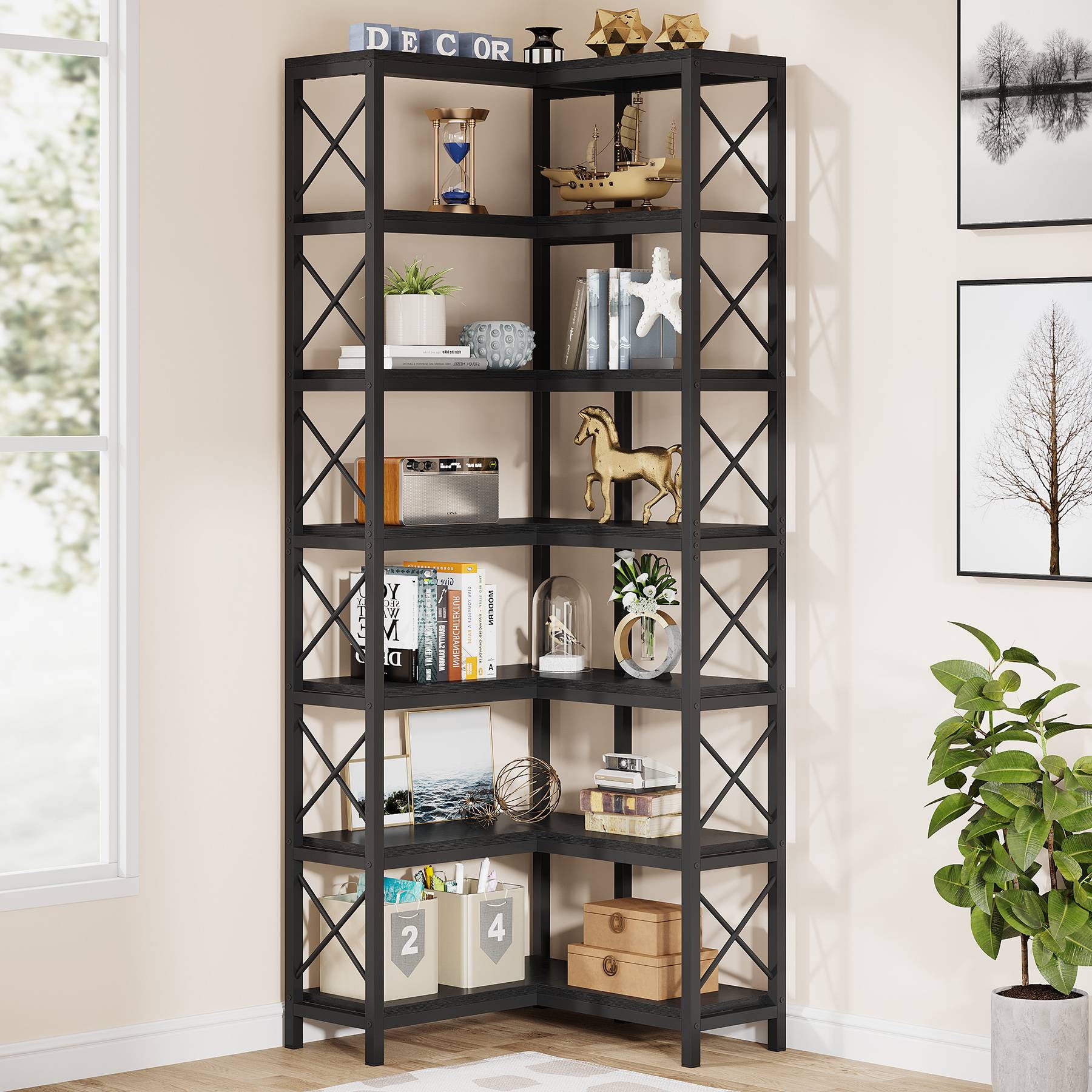 7-Tier Corner Bookshelf Corner Bookcase Storage Display Rack