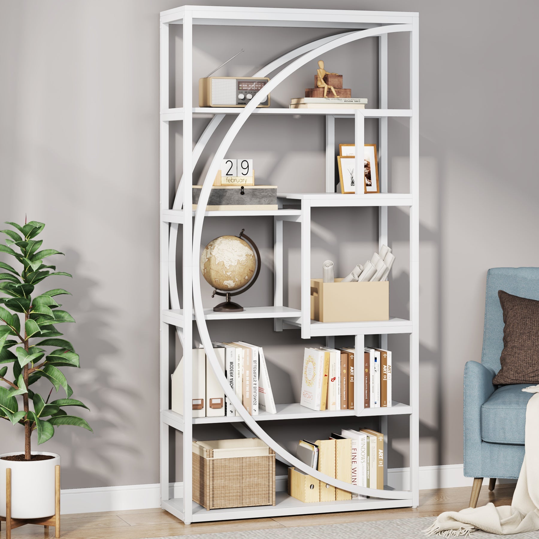 Industrial Bookshelf Bookcase with 8 Open Storage Shelf