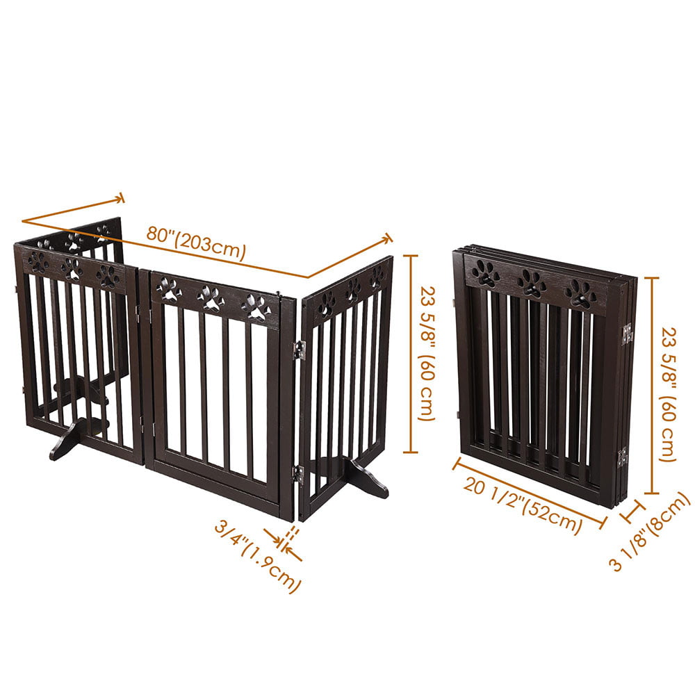 Yescom 3 Panel/4 Panel Foldable Pet Dog Gate Wooden Fence Playpen Baby Safety Gate Barrier Door for House Doorway Stairs