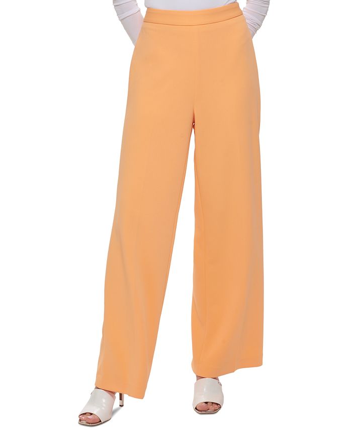 Petite Solid Wide-Leg High-Rise Pull-On Pants