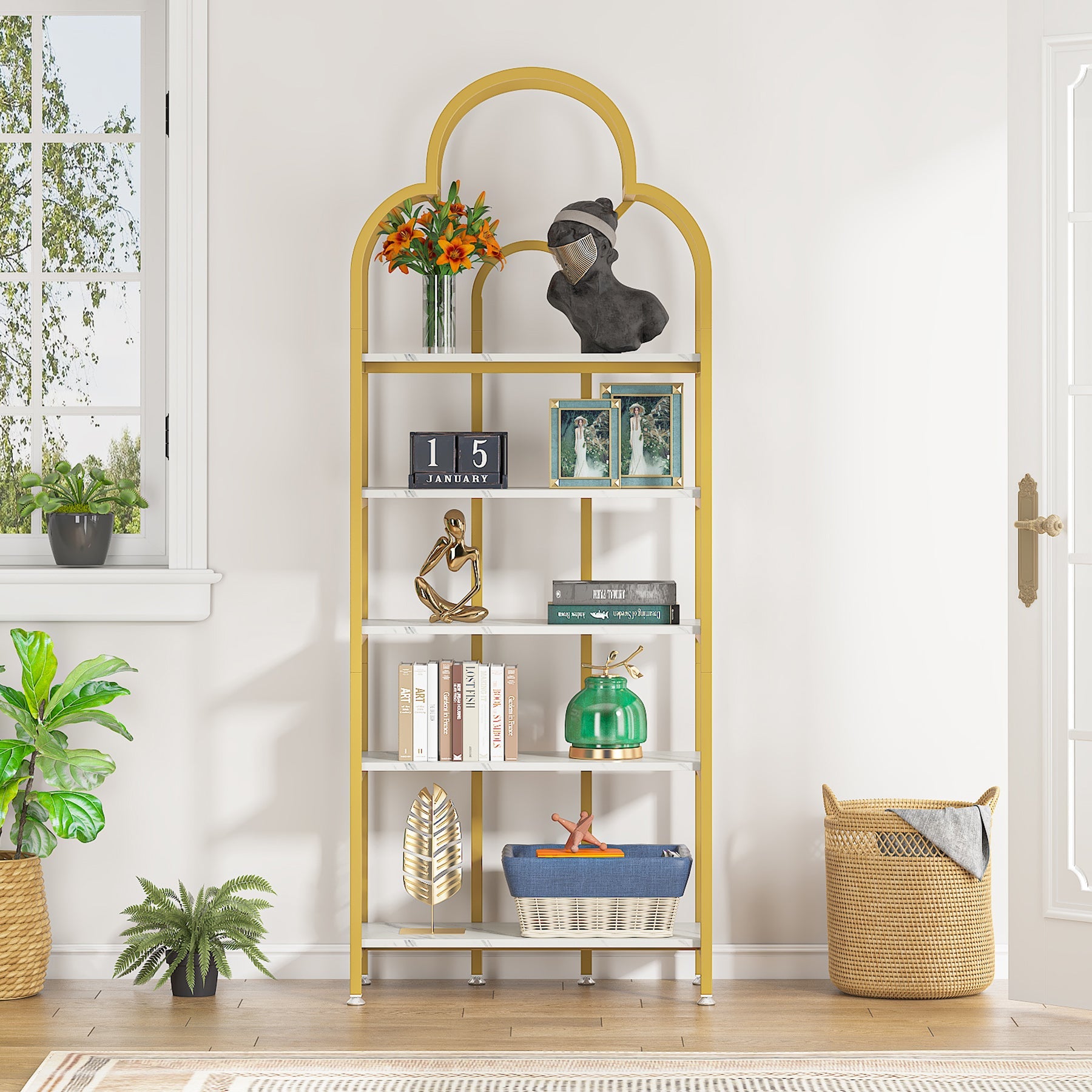 5-Tier Bookshelf, Modern Bookcase Display Shelves Stand Rack