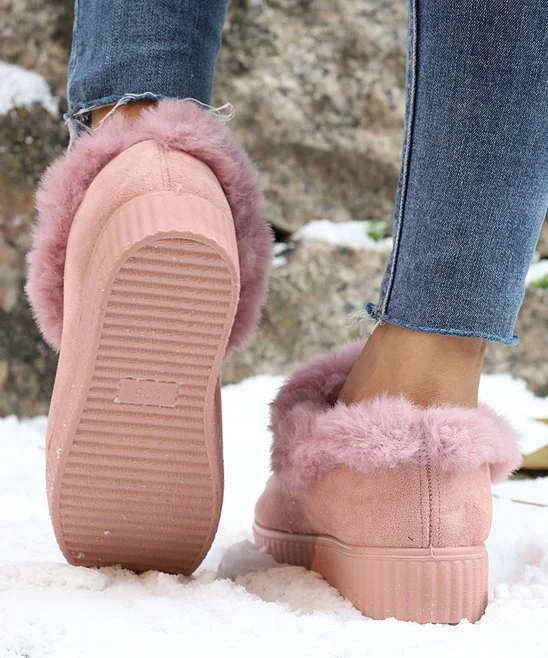 Pink Faux Fur Lining Snow Boot - Women