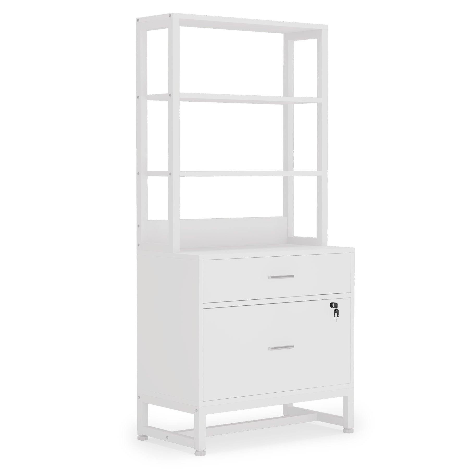 Vertical File Cabinet, 2 Drawers Filing Cabinet with Open Shelves