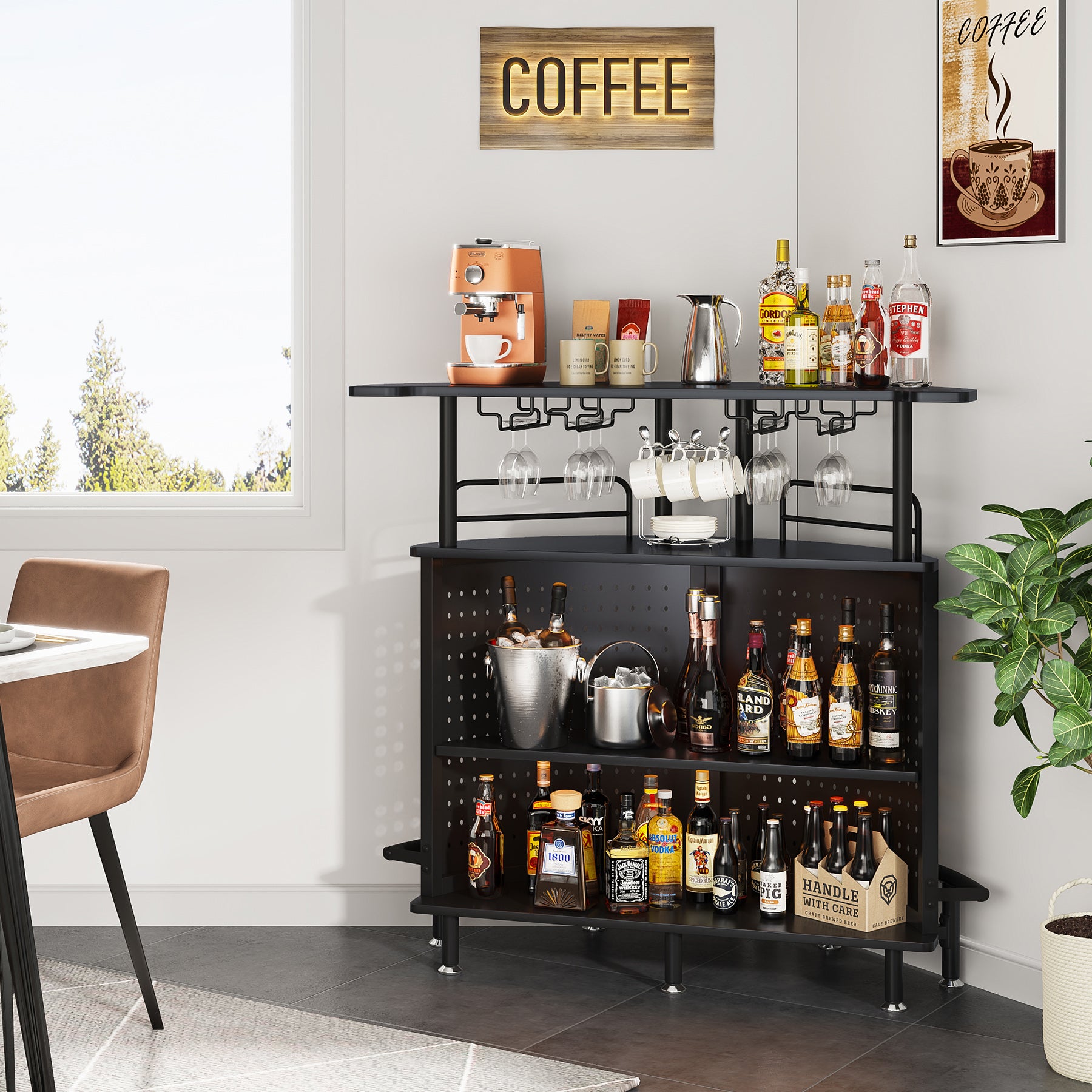 Smart Bar Unit with Led Lights, 3-Tier Liquor Bar Table