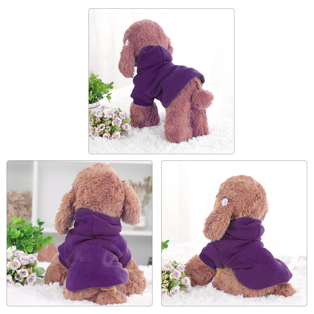 Warm Hooded Dog Sweatshirt Hooded Pet Winter Clothes Coat Purple S