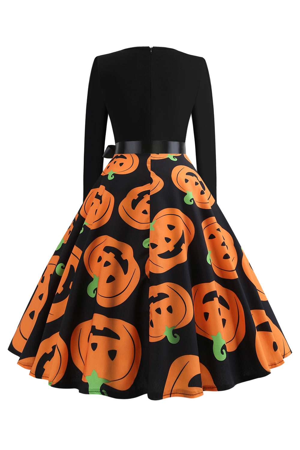V-Neck Long Sleeve Print Pumpkin Lantern Vintage Dress