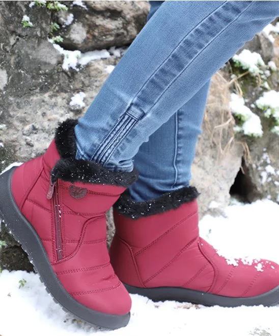 Red Faux-Fur Lined Puffer Snow Boot - Women