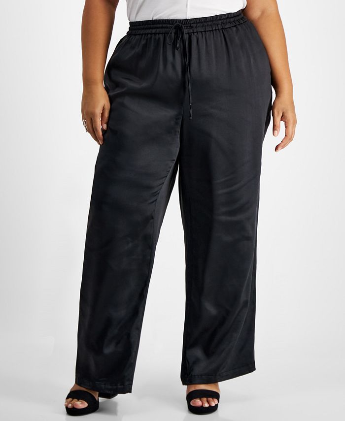 Plus Size Washed Satin Pull-On Wide-Leg Pants， Created for Macy's