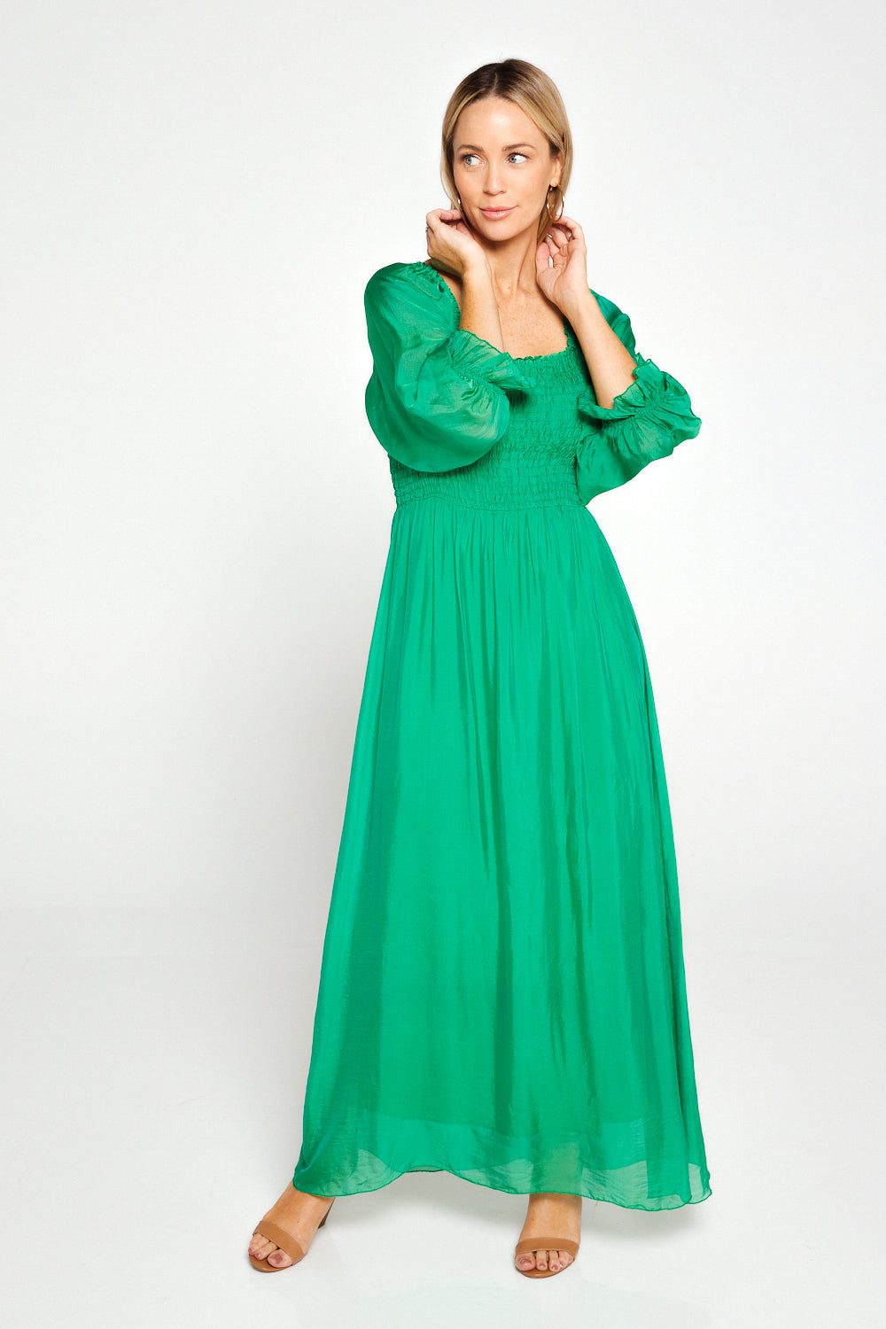 Viviette Silk Dress - Emerald Green