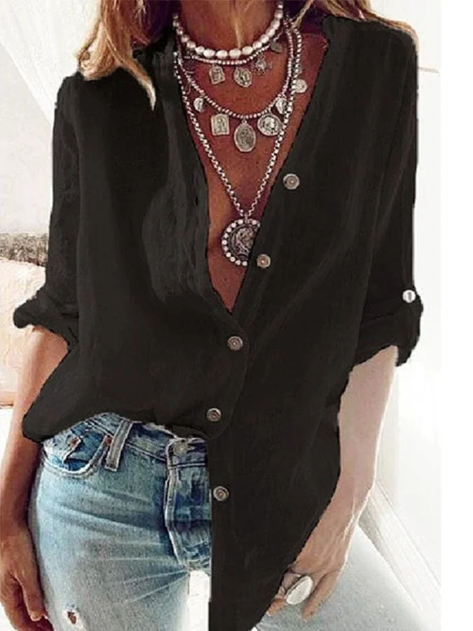 Solid Color Long Sleeve Loose Casual Shirt