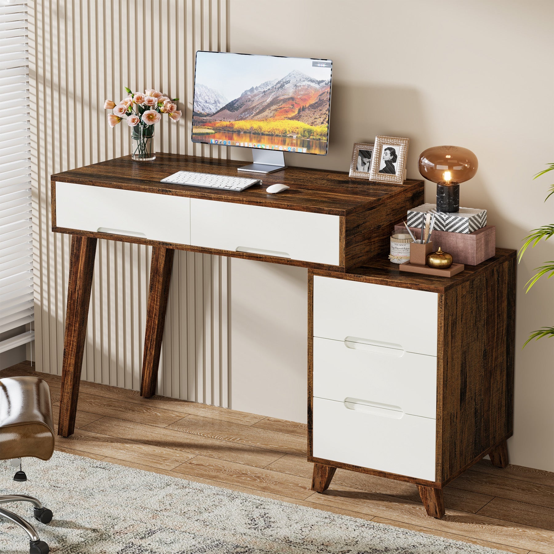 Reversible Computer Desk Writing Table with 5 Drawers