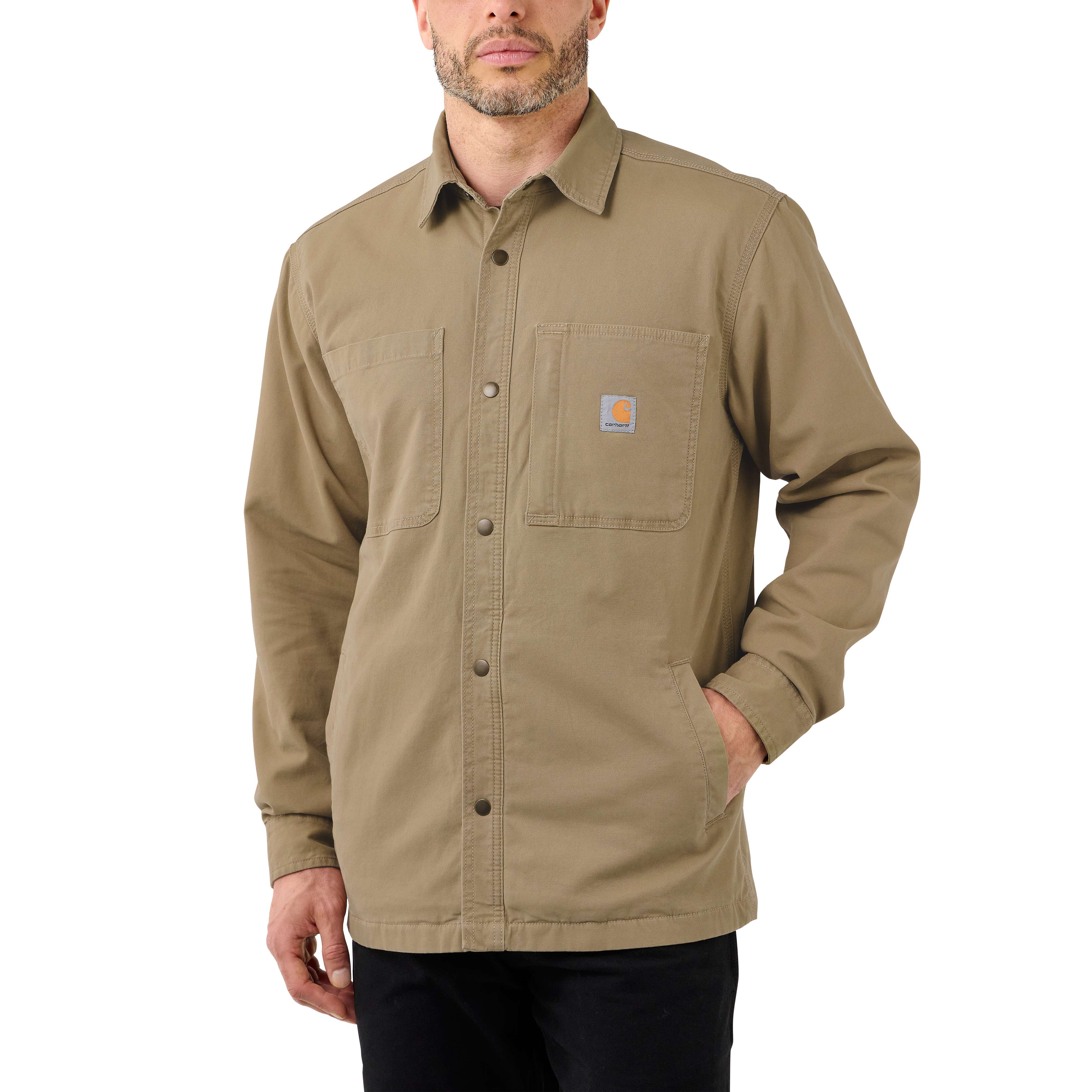 Rugged Flex Relaxed Fit Canvas Fleece Lined Snap Front Shirt Jac Flyskyon