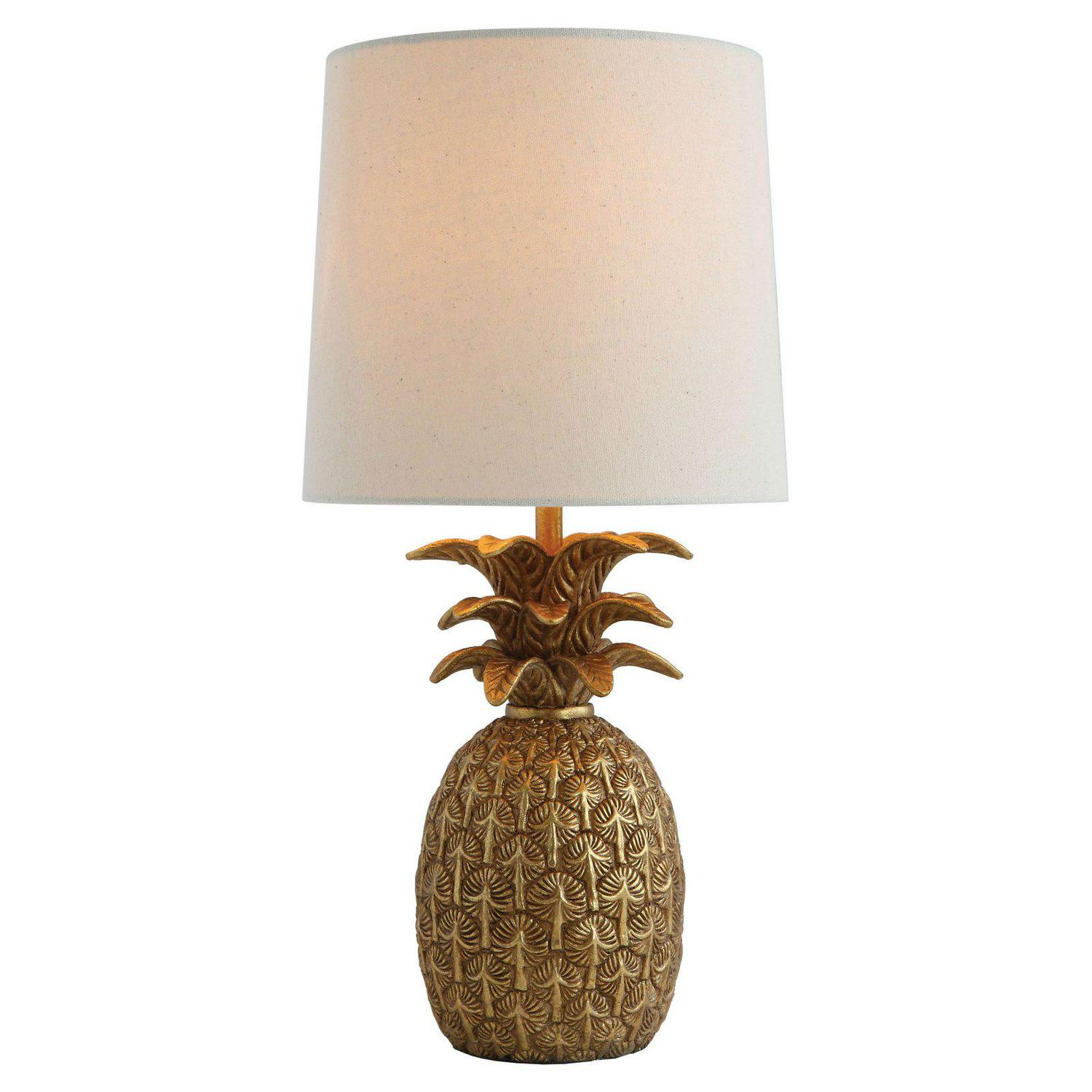 Desert Fields Resin Pineapple Table Lamp with Shade， 9 x 4.75 x 18 ， Black and Natural
