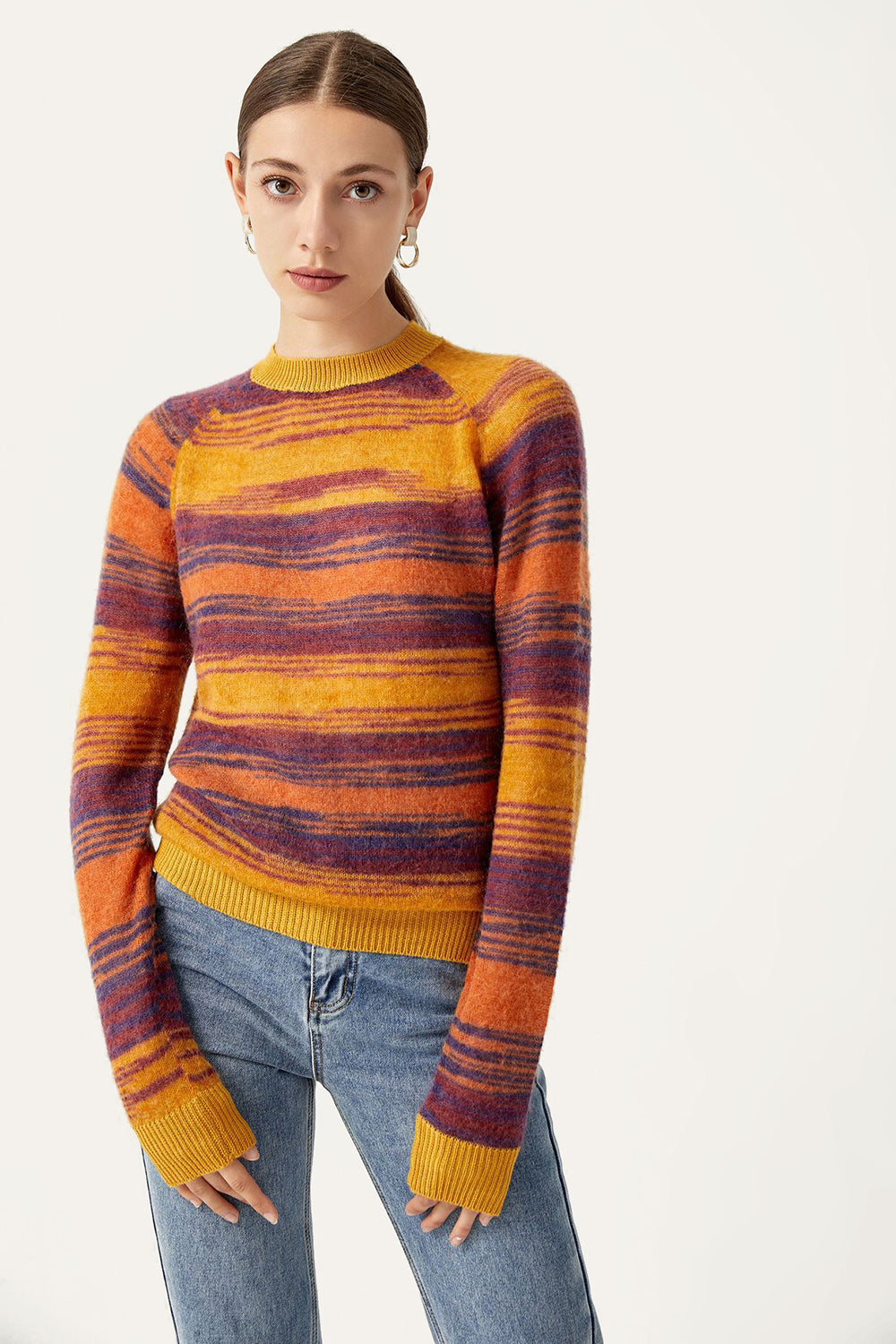 Green Stripes Cropped Mock Neck Sweater