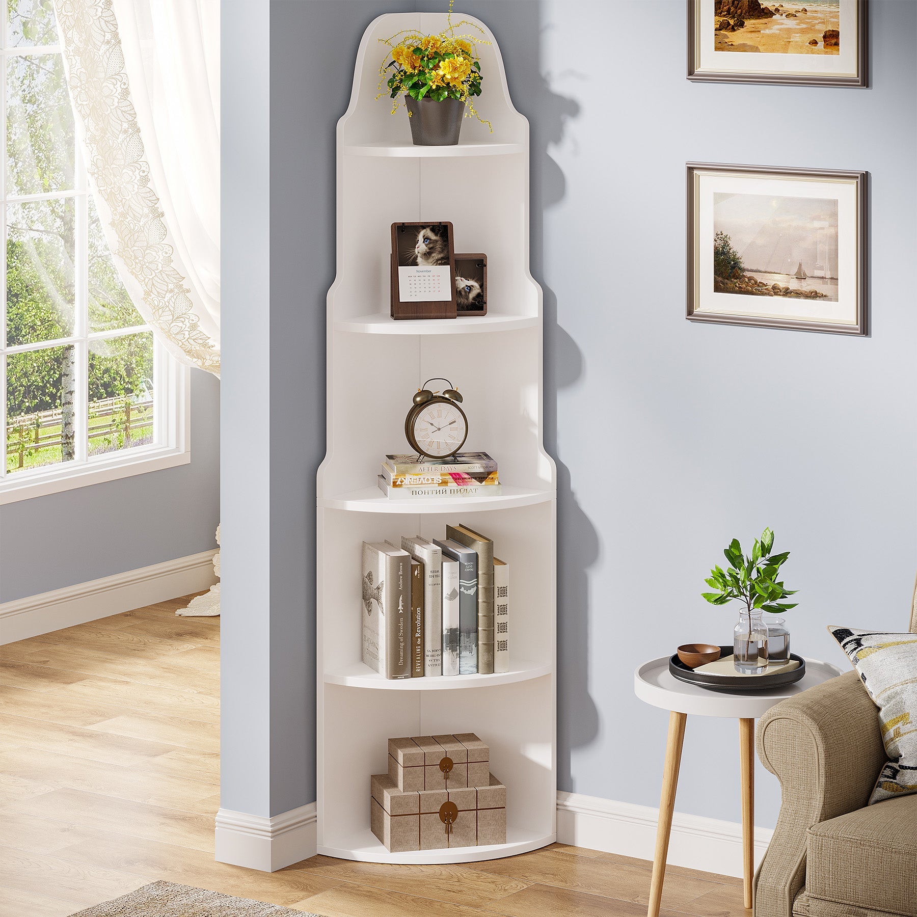 5-Tier Corner Shelf, Modern Corner Bookcase Storage Rack