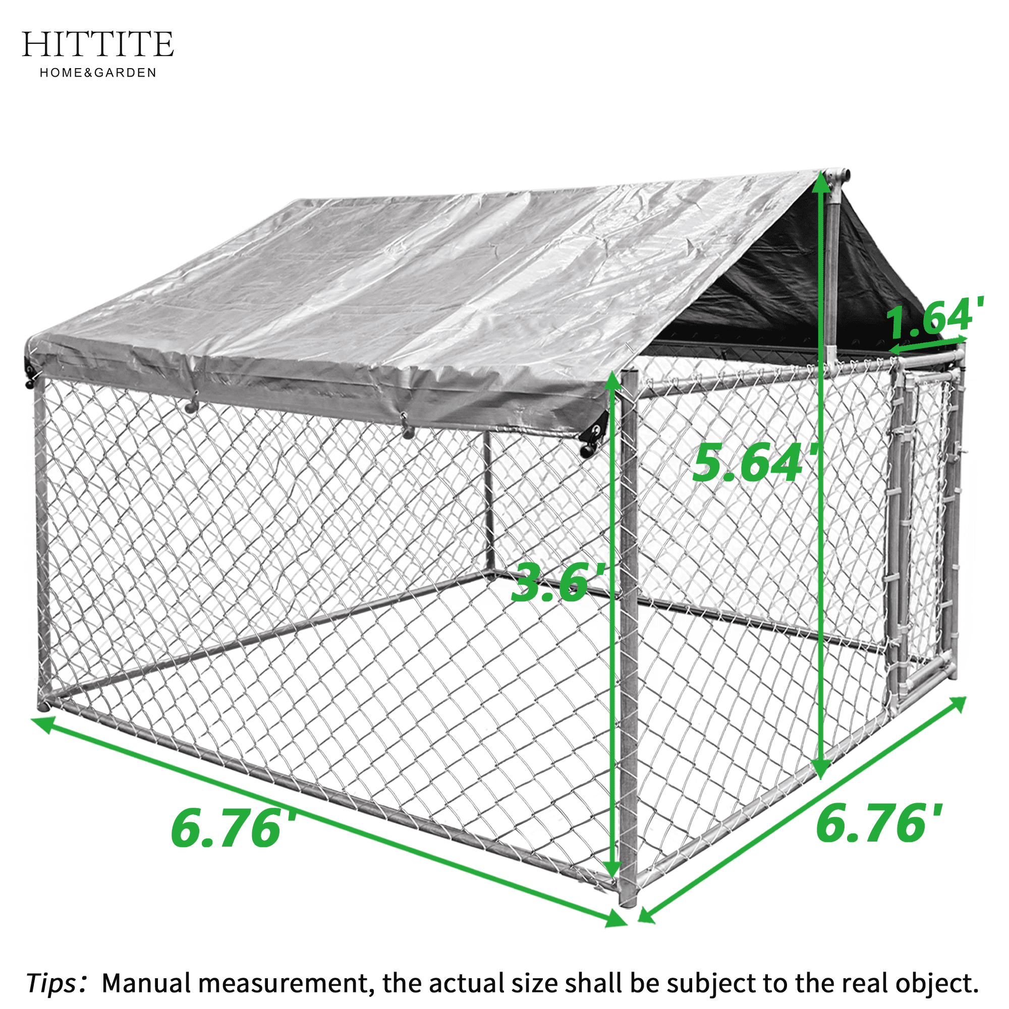 HITTITE Large Outdoor Dog Kennel， Heavy Duty Outdoor Fence Dog Cage， Anti-Rust Dog Pens Outdoor Dog Fence with Waterproof UV-Resistant Cover and Secure Lock for Backyard 6.76'Lx6.76'Wx5.64'H