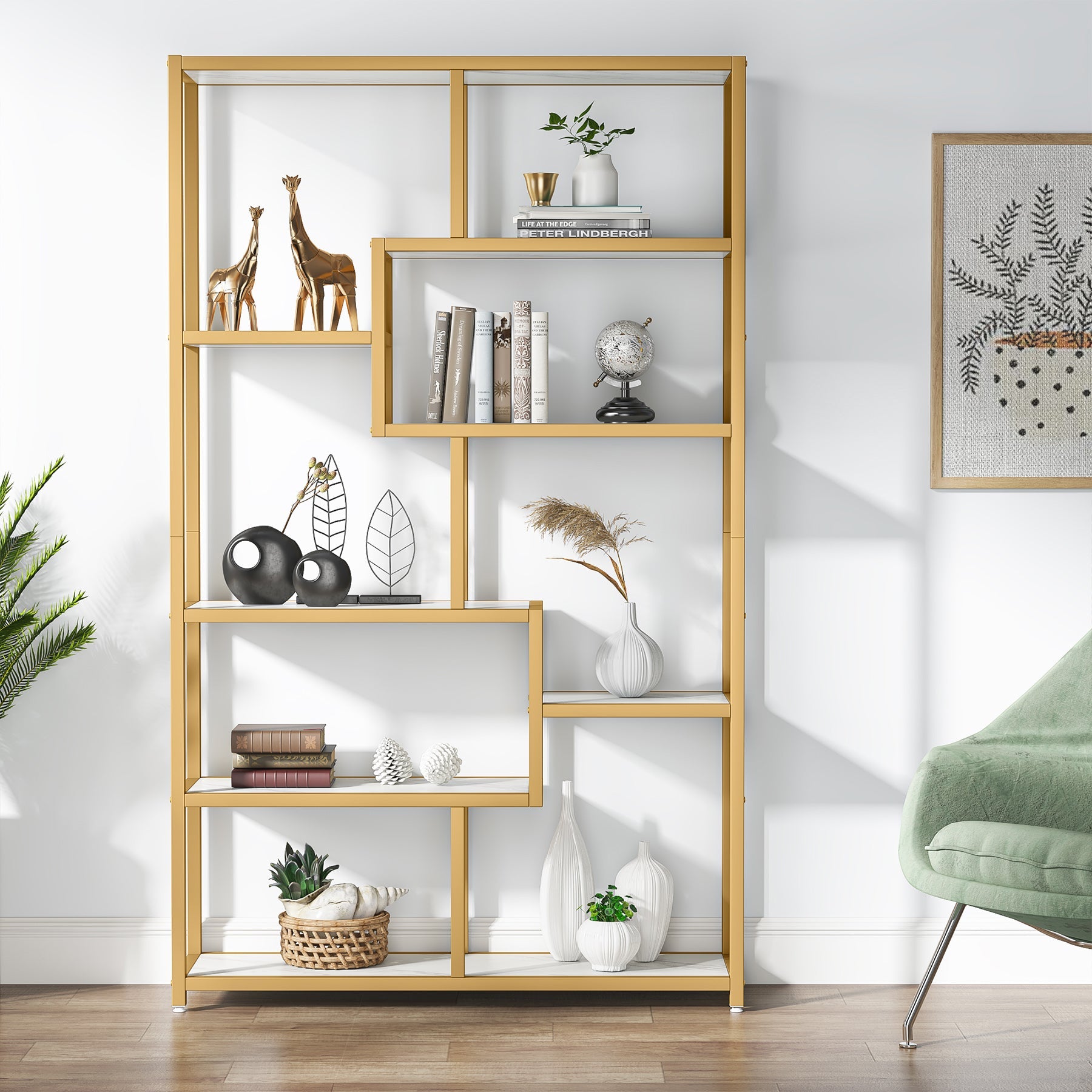 Modern Bookshelf, 8-Open Shelf Etagere Bookcase Storage Organizer