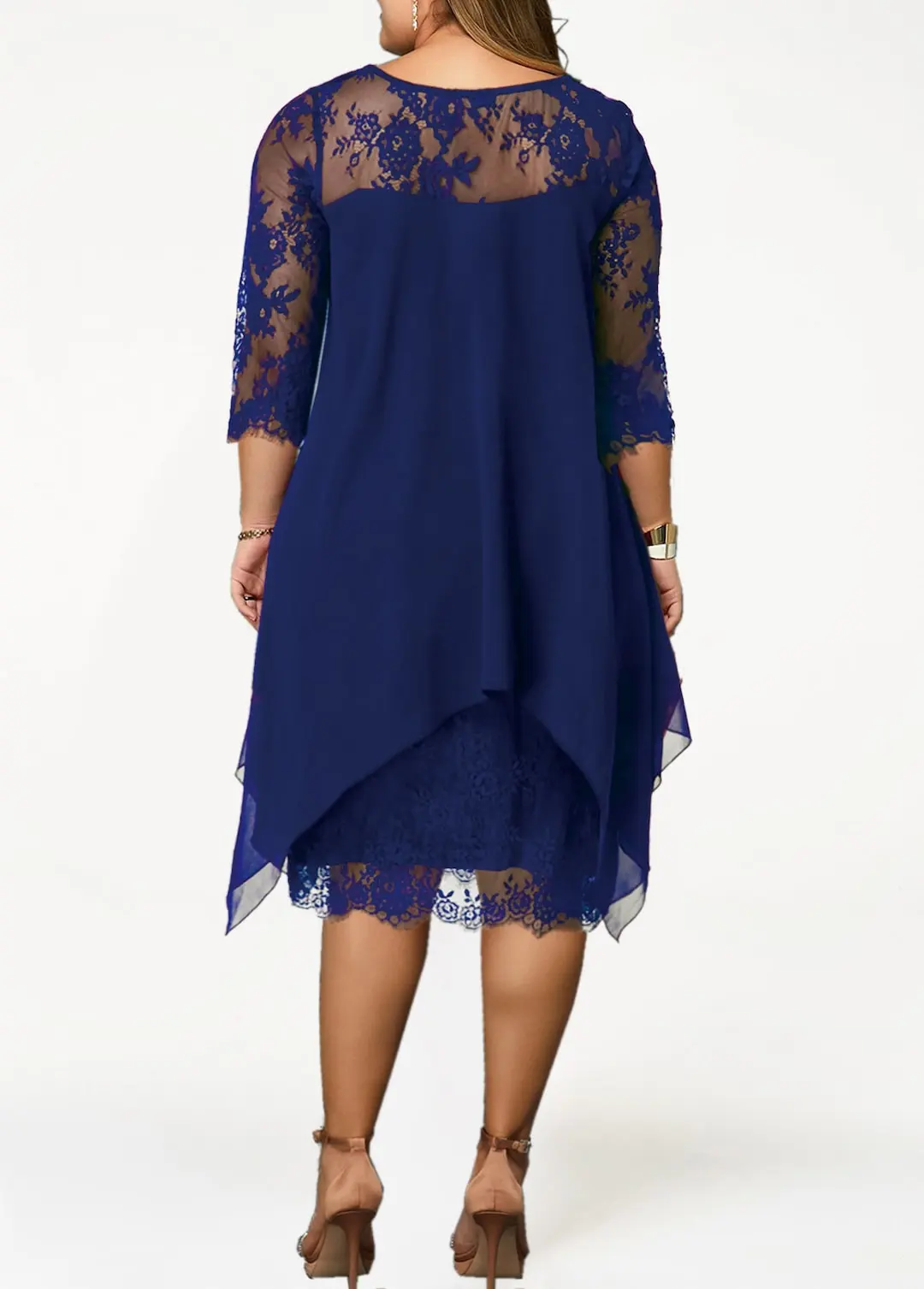 Plus Size H Shape Chiffon Overlay Lace Dress