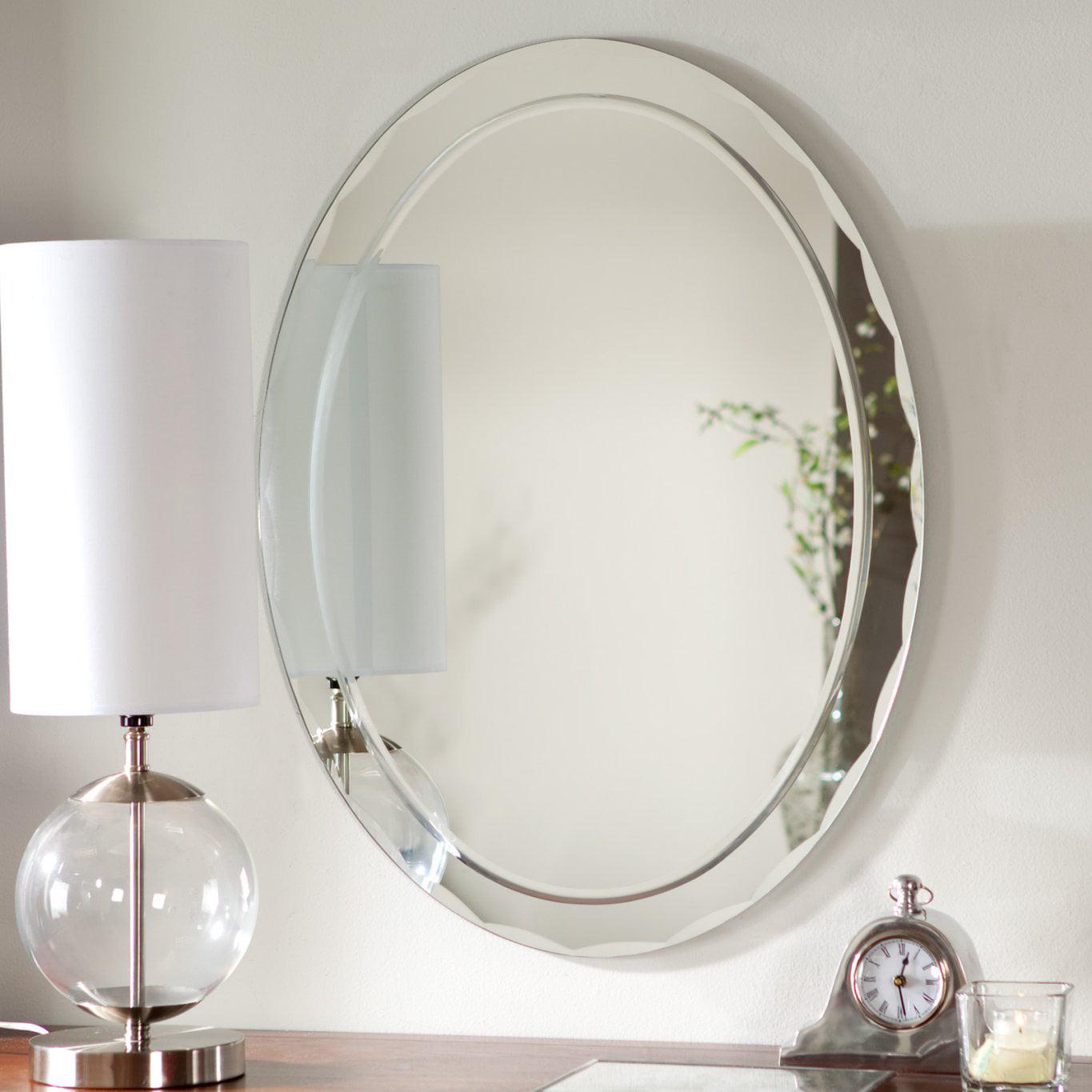 Decor Wonderland Aldo Large 23.6 W x 31.5 H Oval Frameless Bathroom Wall Mirror Hangs Both Ways